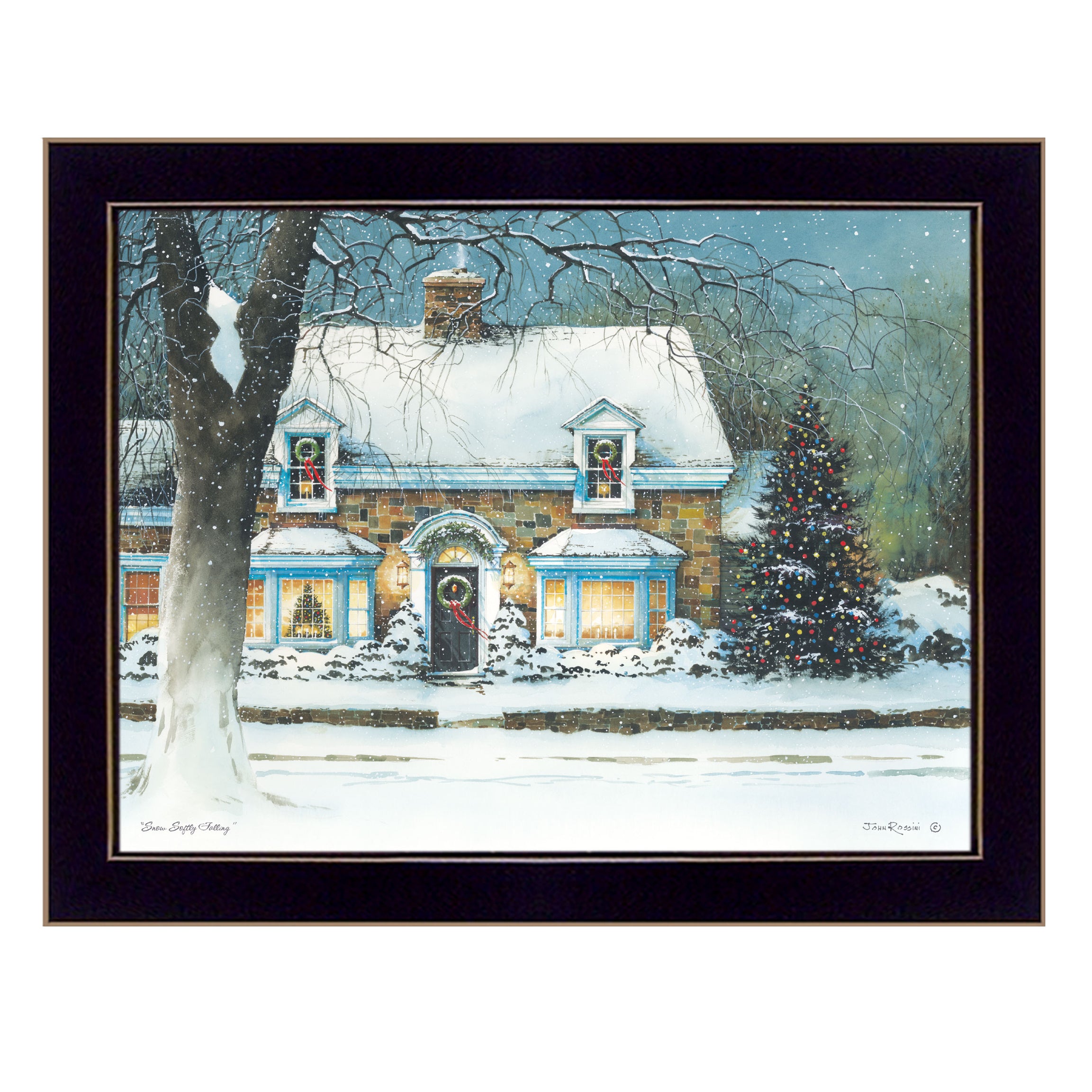 "Snow Softly Falling" by Artisan John Rossini, Ready to Hang Framed Print, Black Frame--1