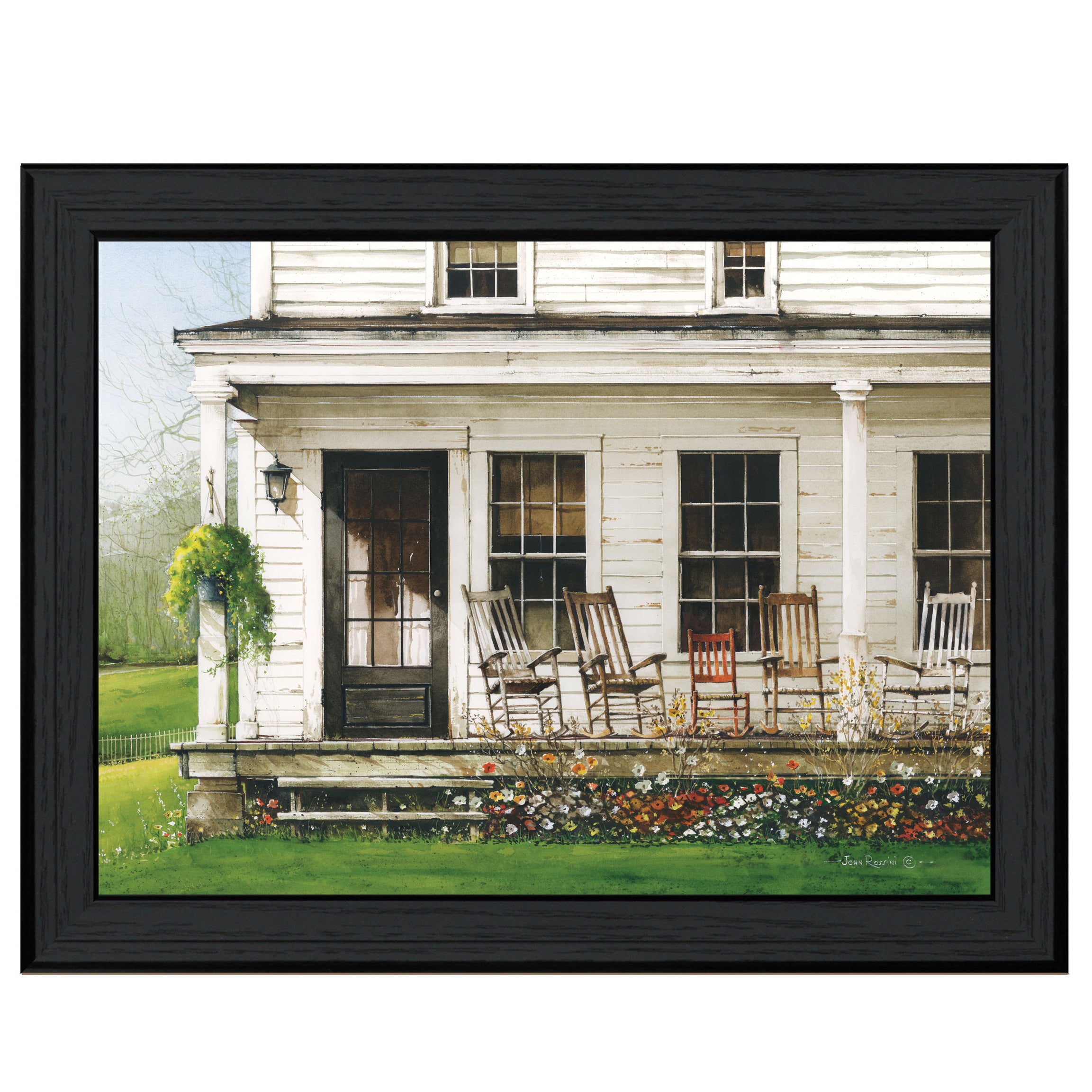 "Back Porch Gathering" by Artisan John Rossini, Ready to Hang Framed Print, Black Frame--1