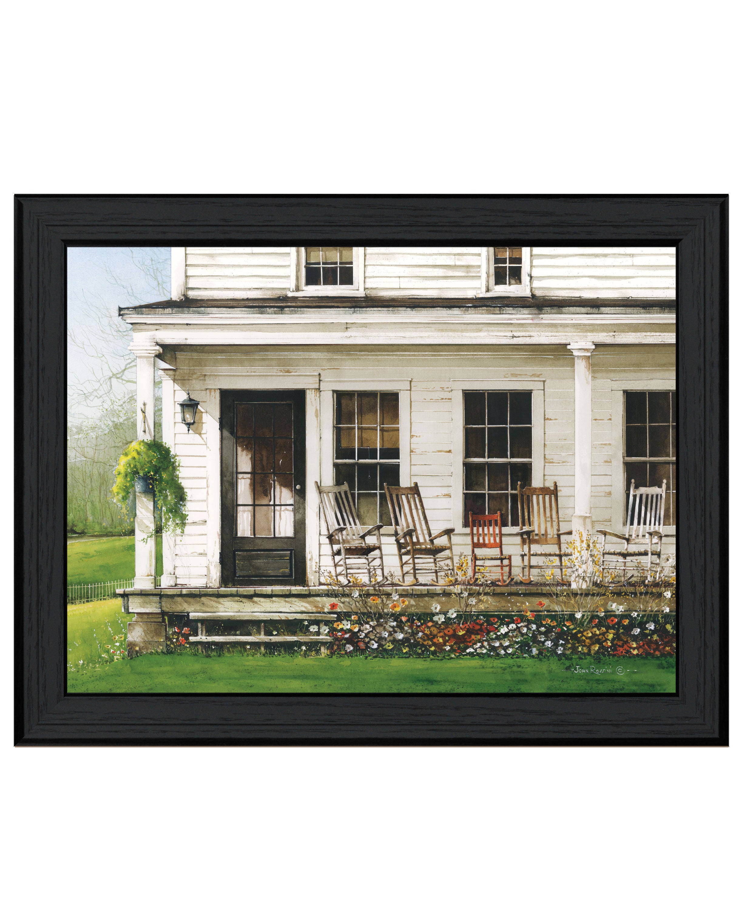 "Back Porch Gathering" by Artisan John Rossini, Ready to Hang Framed Print, Black Frame--1