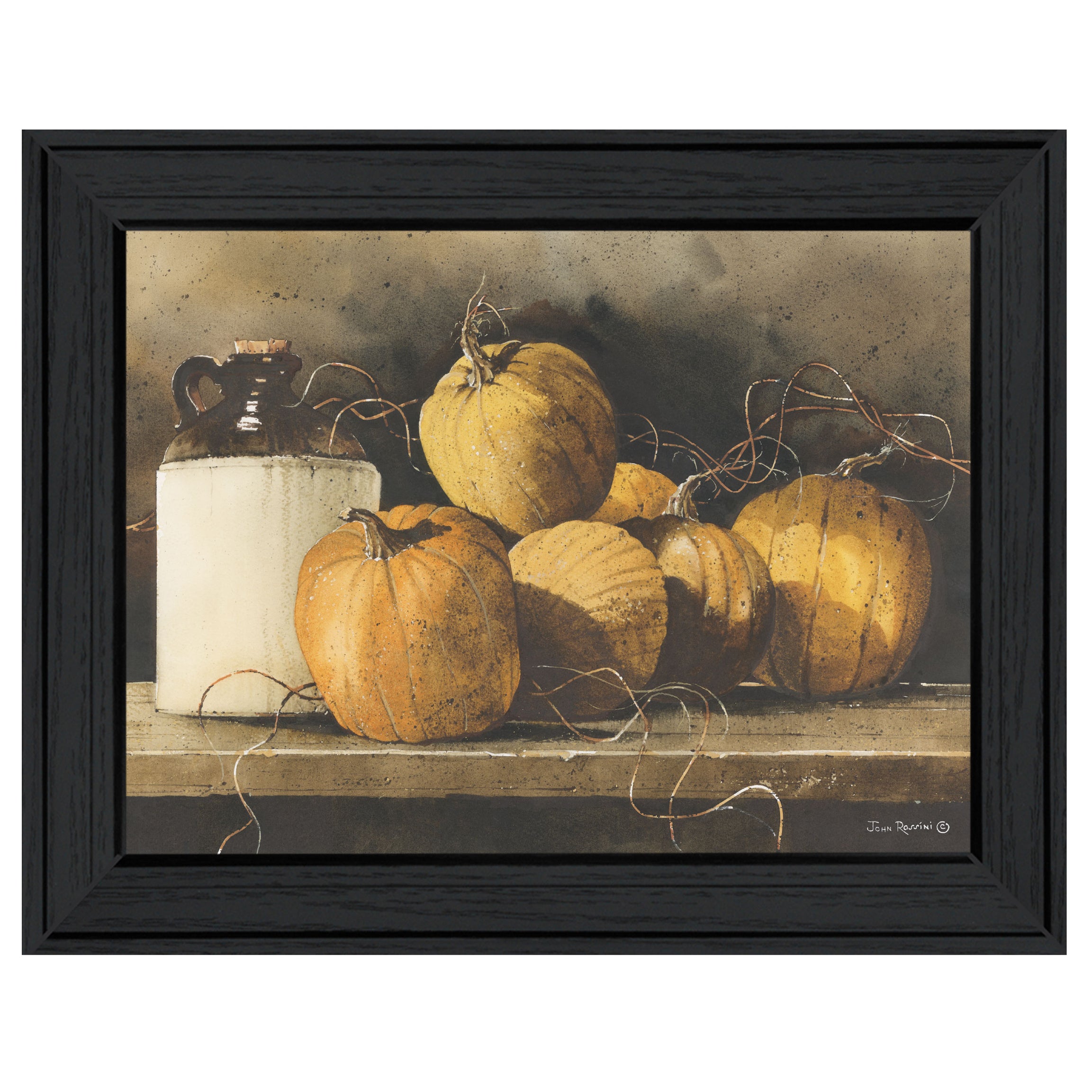 "Jugs and Pumpkins" by Artisan John Rossini, Ready to Hang Framed Print, Black Frame--1