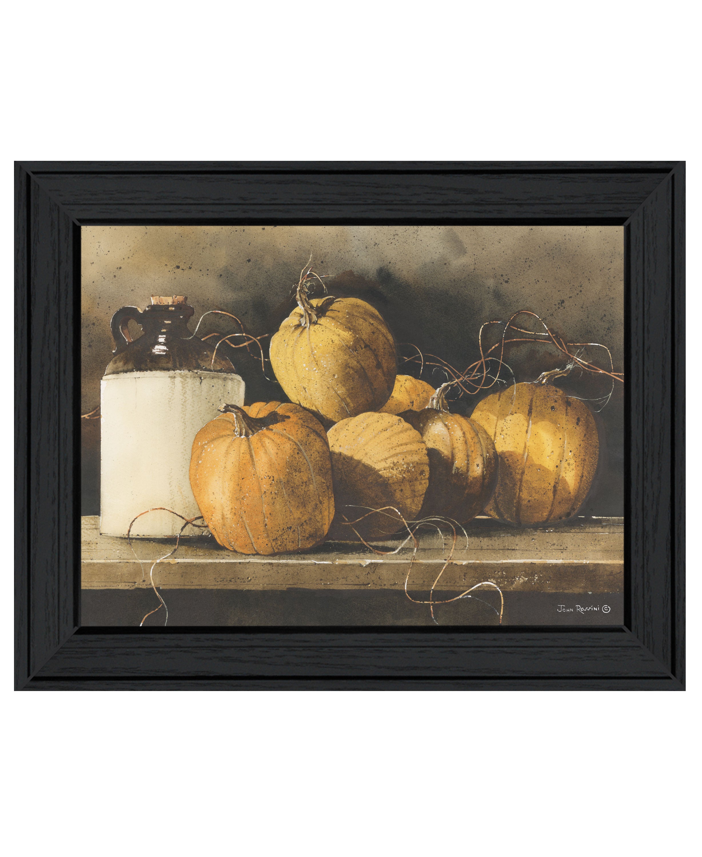 "Jugs and Pumpkins" by Artisan John Rossini, Ready to Hang Framed Print, Black Frame--1