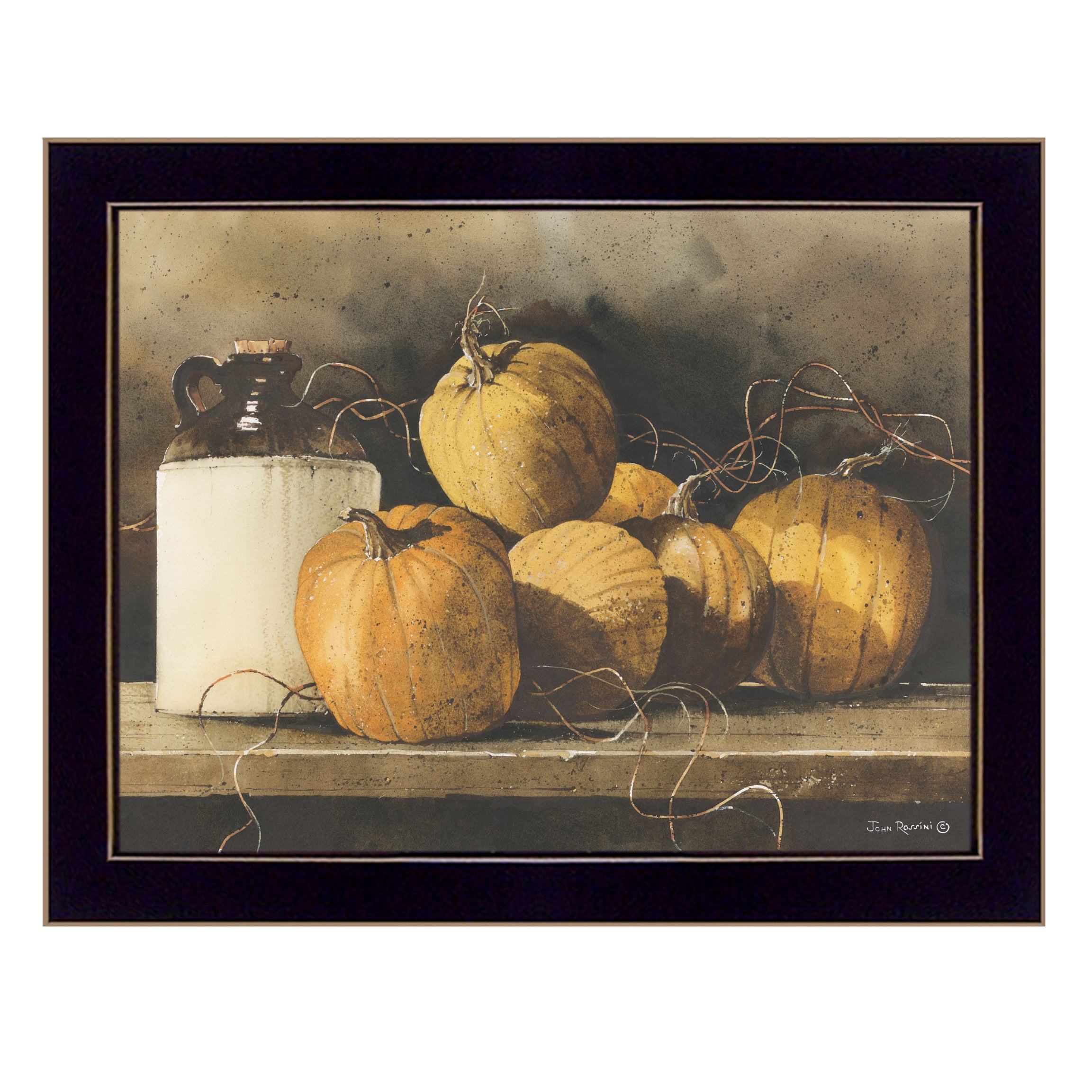 "Jugs and Pumpkins" by Artisan John Rossini, Ready to Hang Framed Print, Black Frame--1