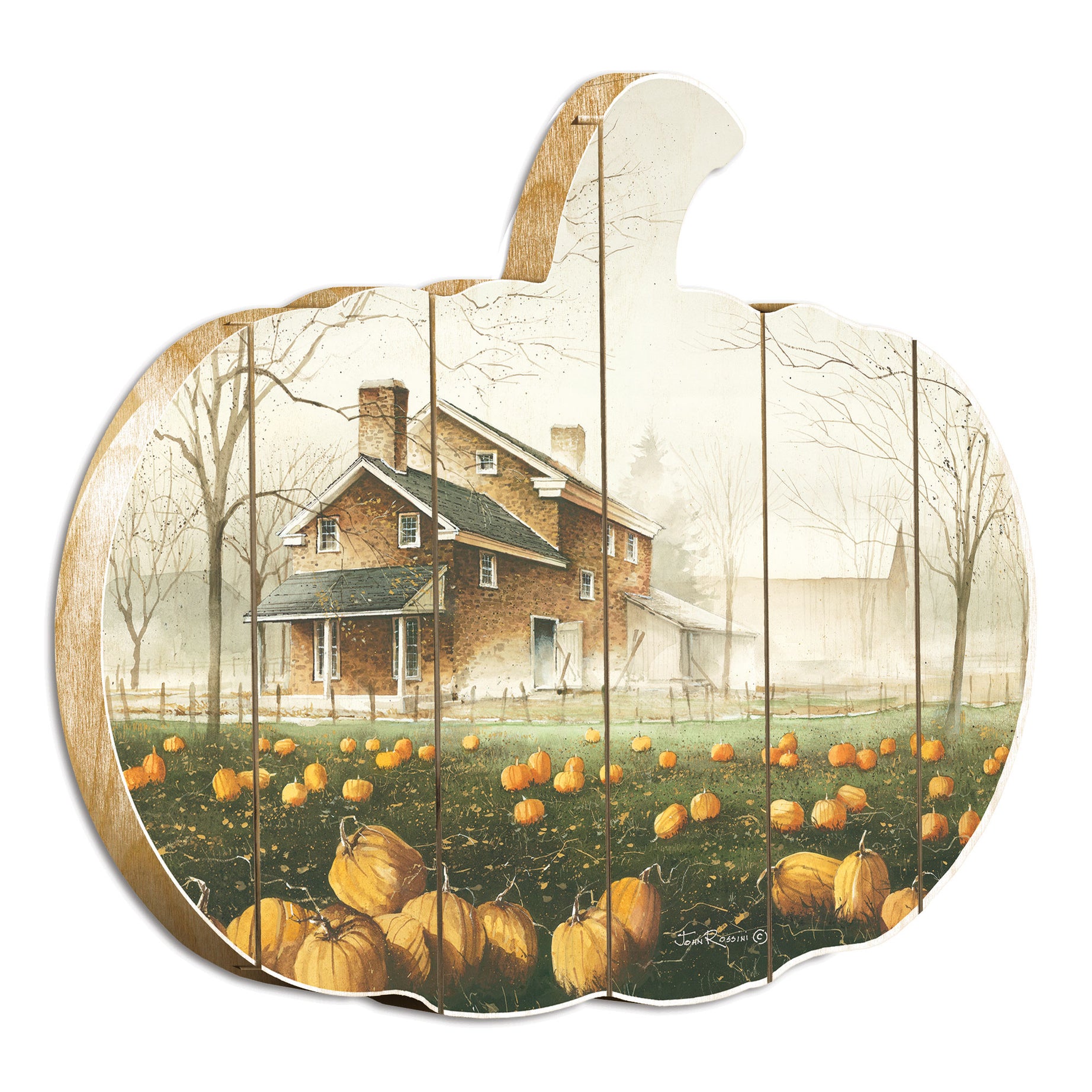 "October Gray" By Artisan John Rossini Printed on Wooden Pumpkin Wall Art--1