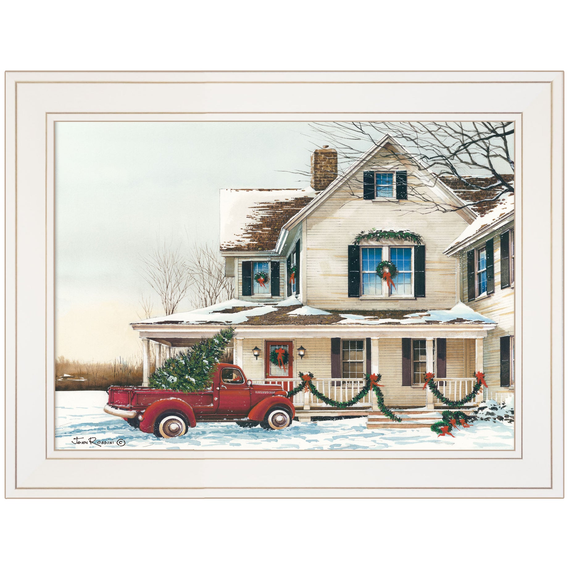 "Preparing for Christmas" by John Rossini, Ready to Hang Framed Print, White Frame--1