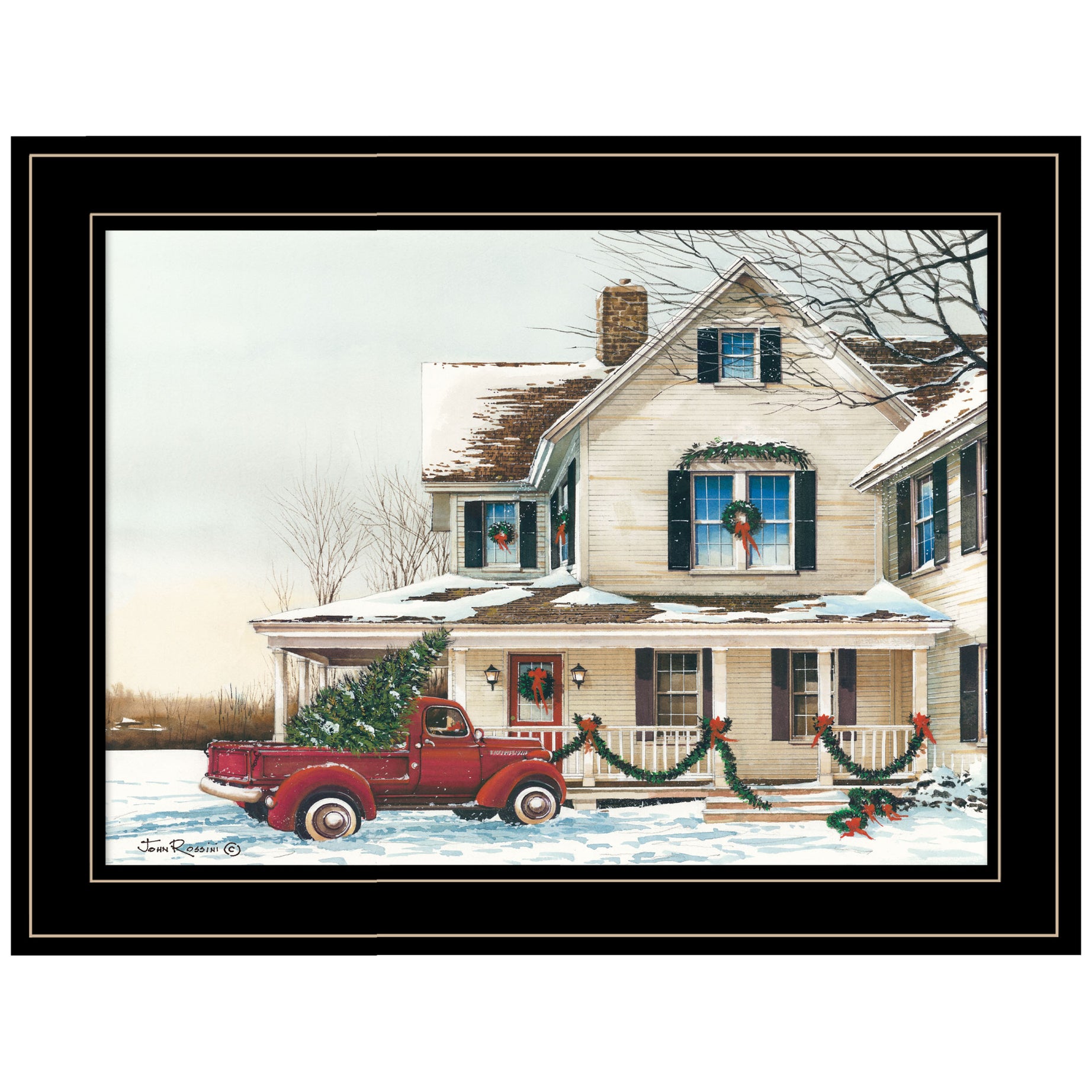 "Preparing for Christmas" by John Rossini, Ready to Hang Framed Print, Black Frame--1