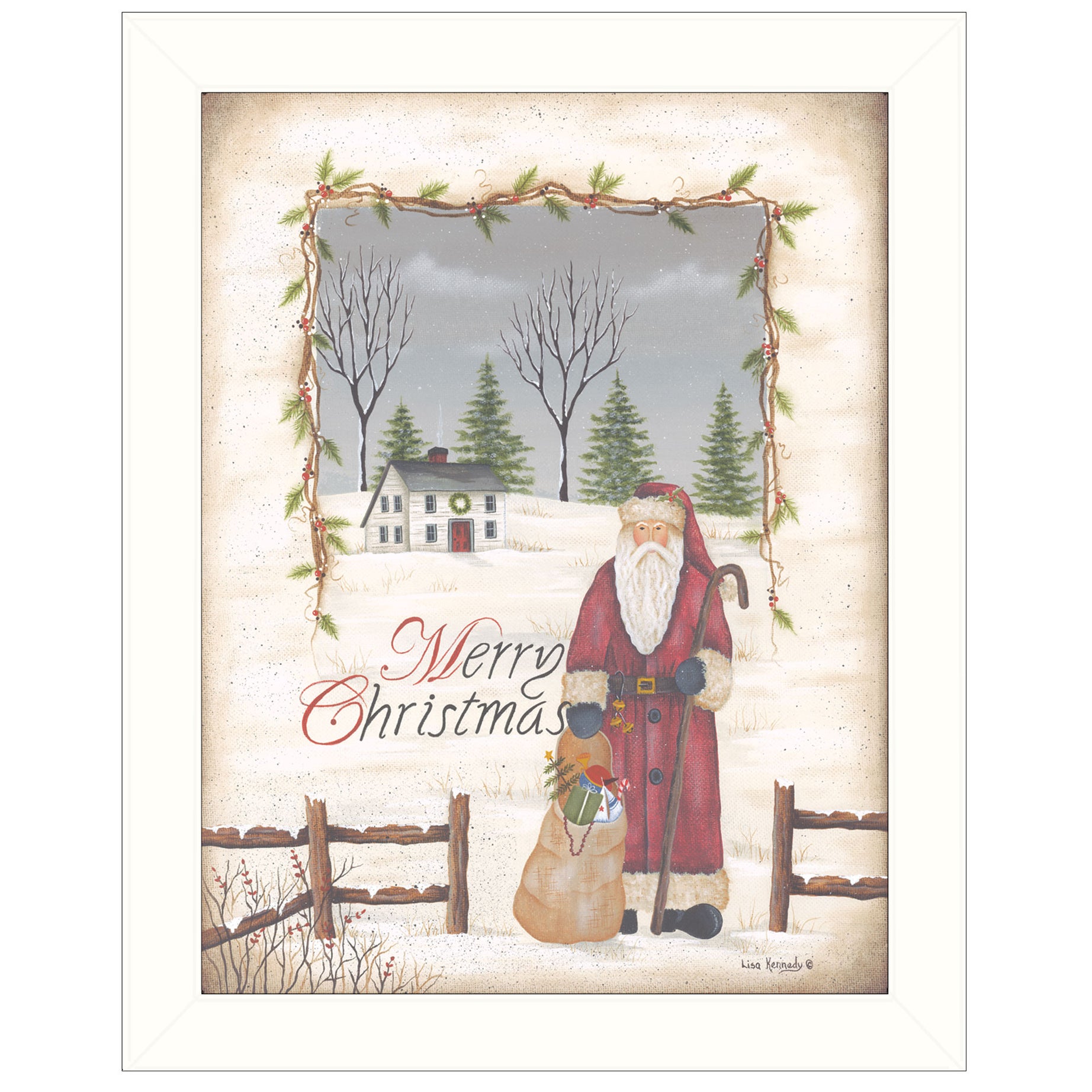 "Merry Christmas" by Artisan Kendra Runnel, Ready to Hang Framed Print, White Frame--1