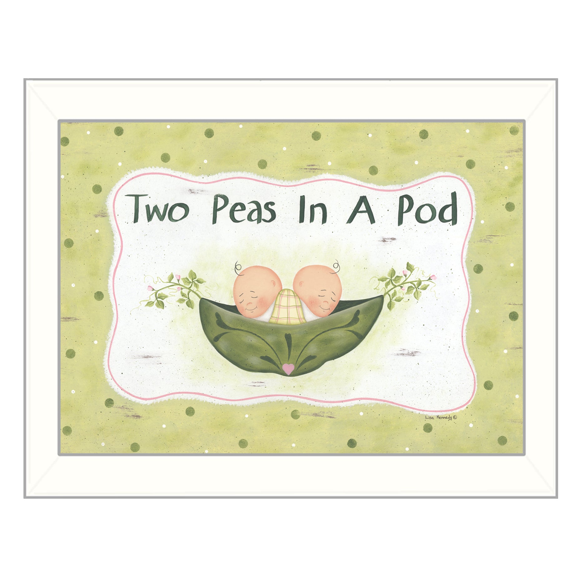 "Two Peas in a Pod" By Lisa Kennedy, Printed Wall Art, Ready To Hang Framed Poster, White Frame--1