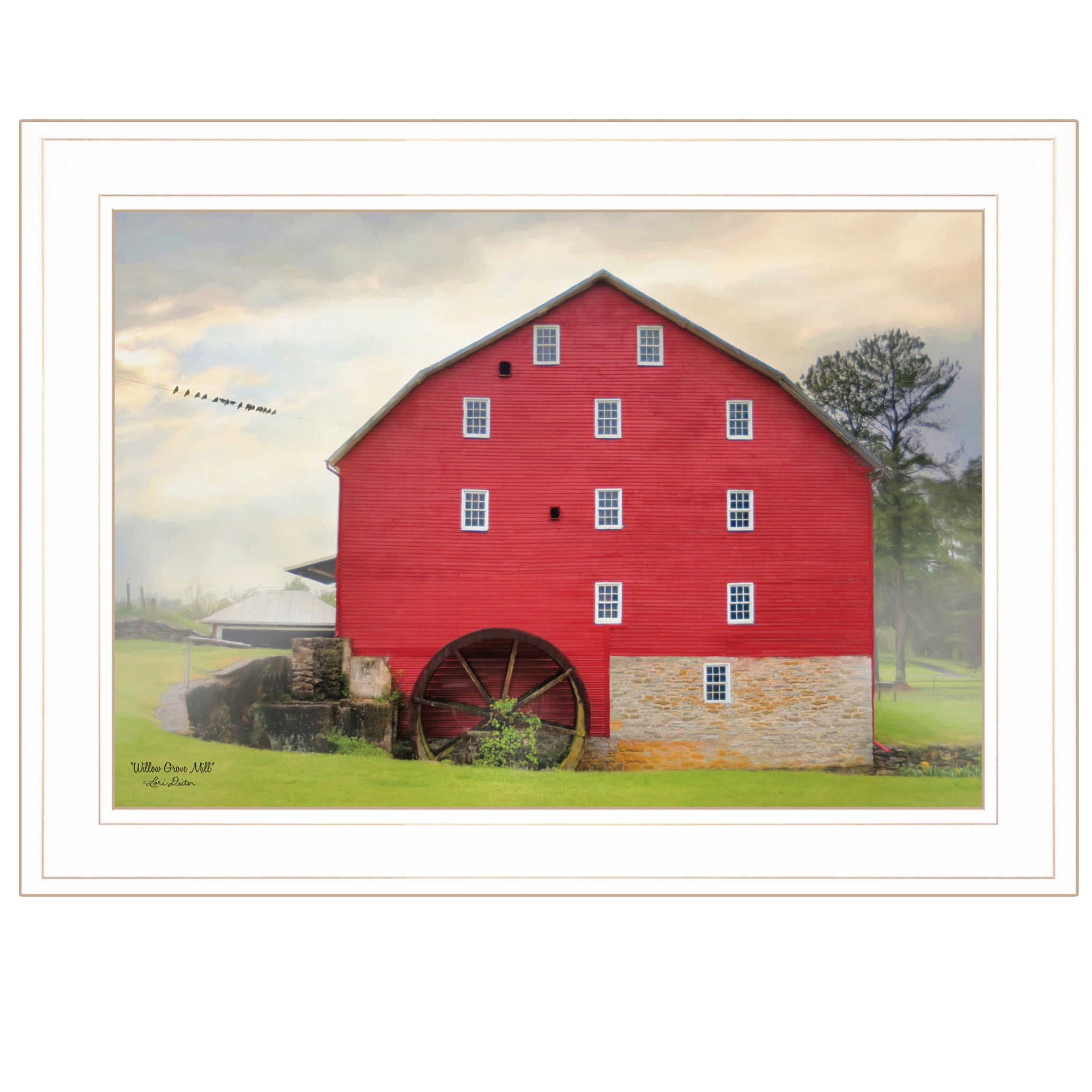 "Willow Grove Mill" By Lori Deiter, Ready to Hang Framed Print, White Frame--1