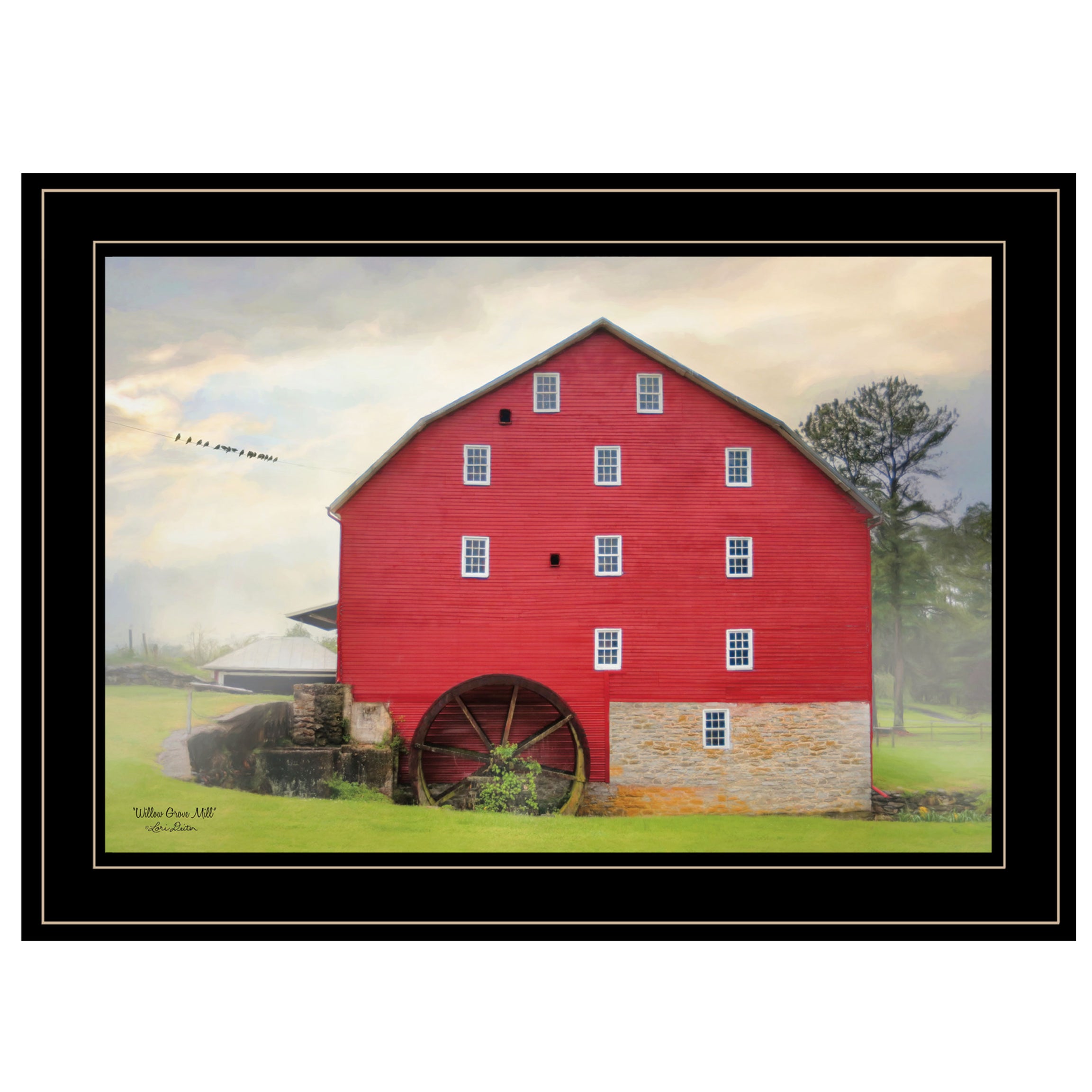 "Willow Grove Mill" By Lori Deiter, Ready to Hang Framed Print, Black Frame--1