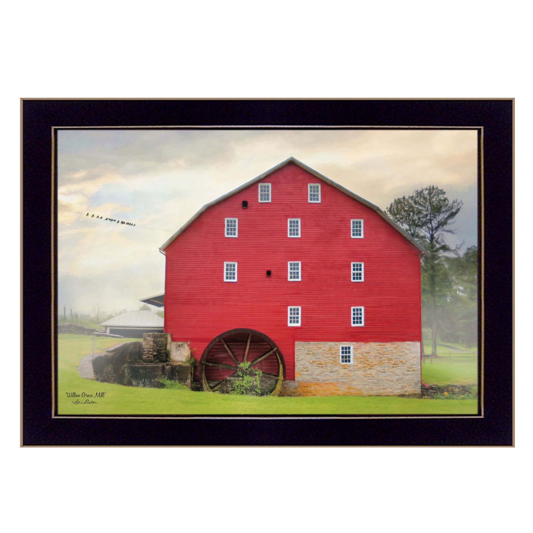 "Willow Grove Mill" By Lori Deiter, Printed Wall Art, Ready To Hang Framed Poster, Black Frame--1