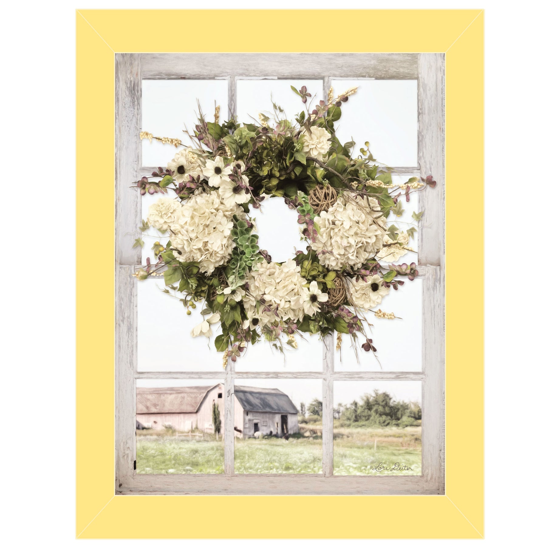 "Pleasant View" by Lori Deiter, Ready to Hang Framed Print, Yellow Window-Style Frame--1