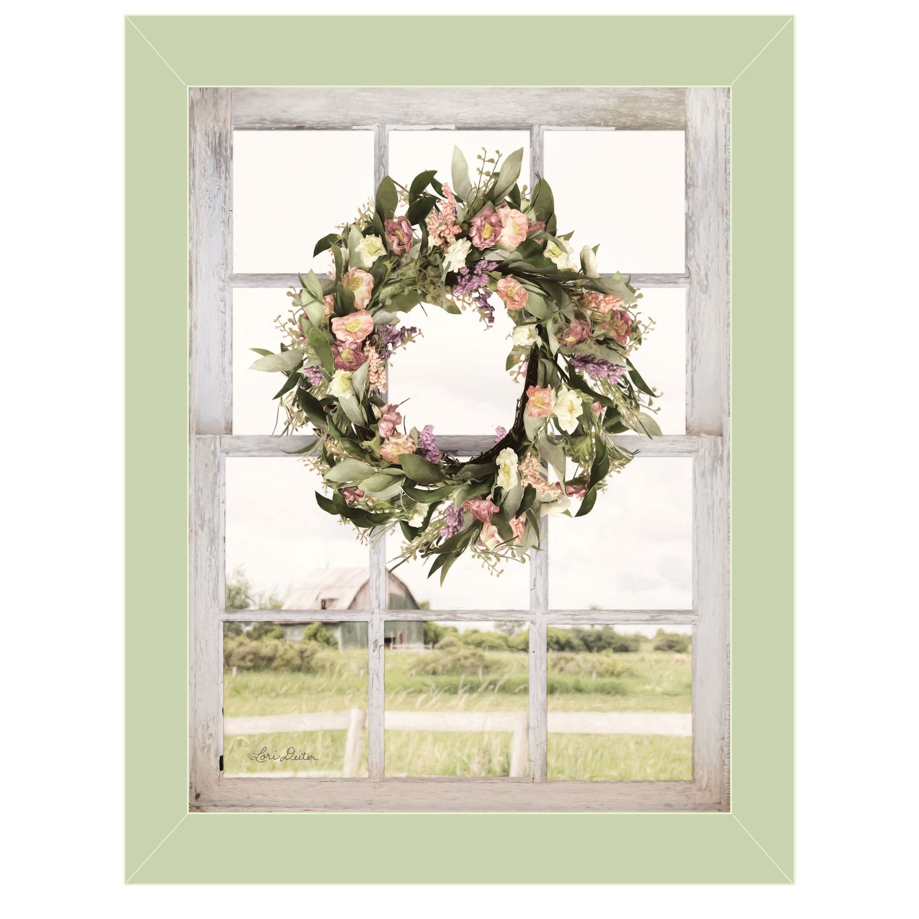 "Summer View" by Lori Deiter, Ready to Hang Framed Print, Light Green Window-Style Frame--1