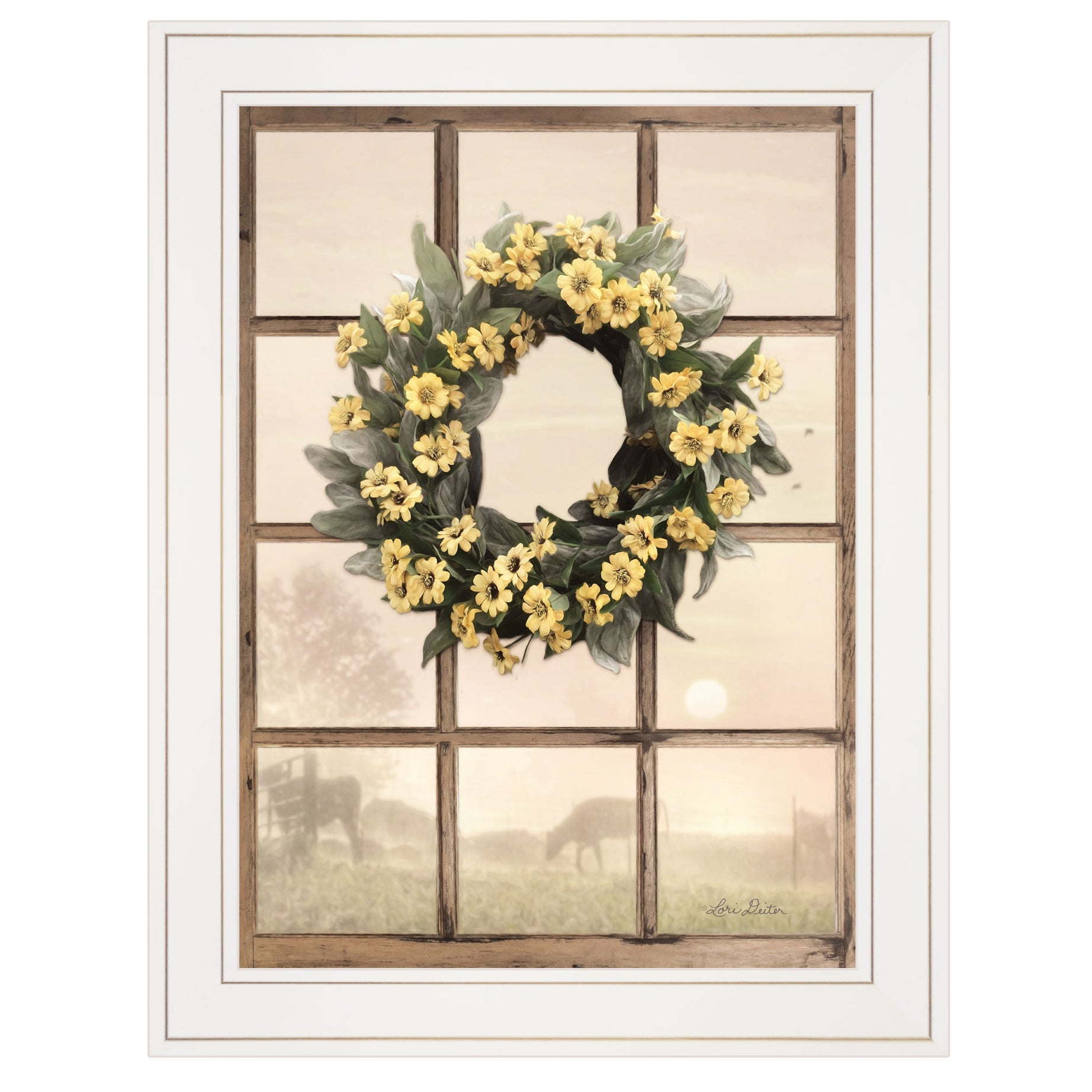 "Country Gazing" by Lori Deiter, Ready to Hang Framed Print, White Window-Style Frame--1