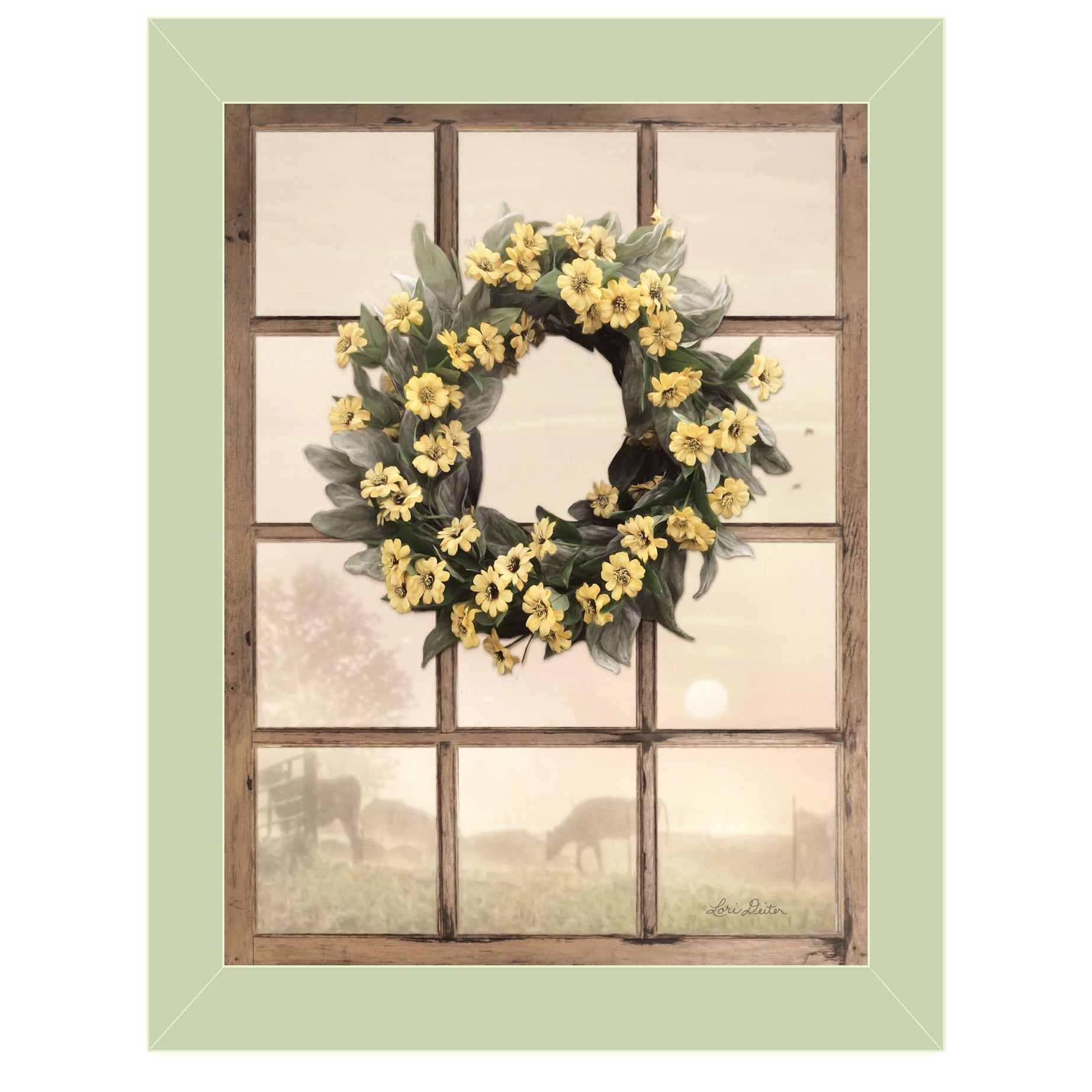 "Country Gazing" by Lori Deiter, Ready to Hang Framed Print, Sea Foam Green Window-Style Frame--1