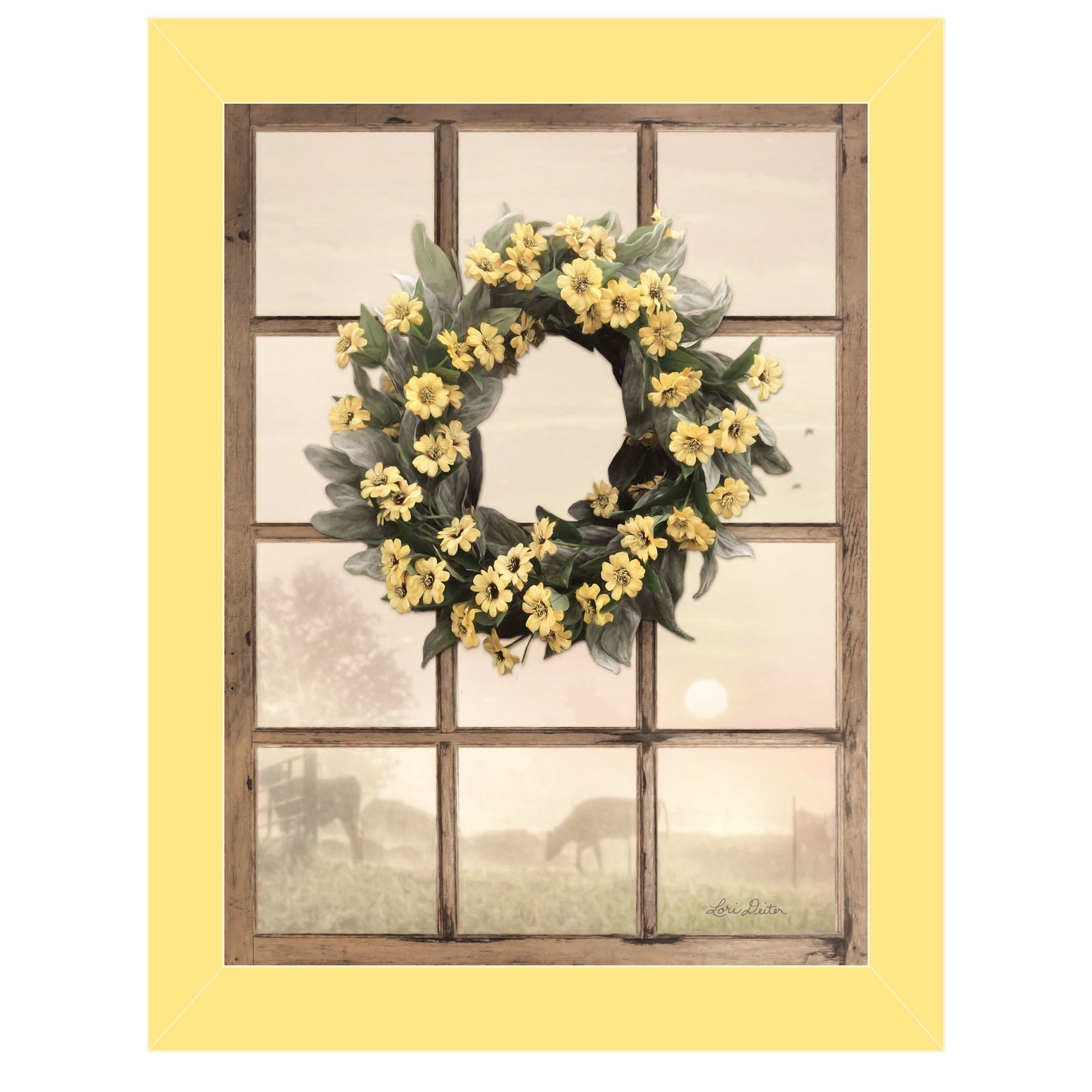 "Country Gazing" by Lori Deiter, Ready to Hang Framed Print, Yellow Window-Style Frame--1