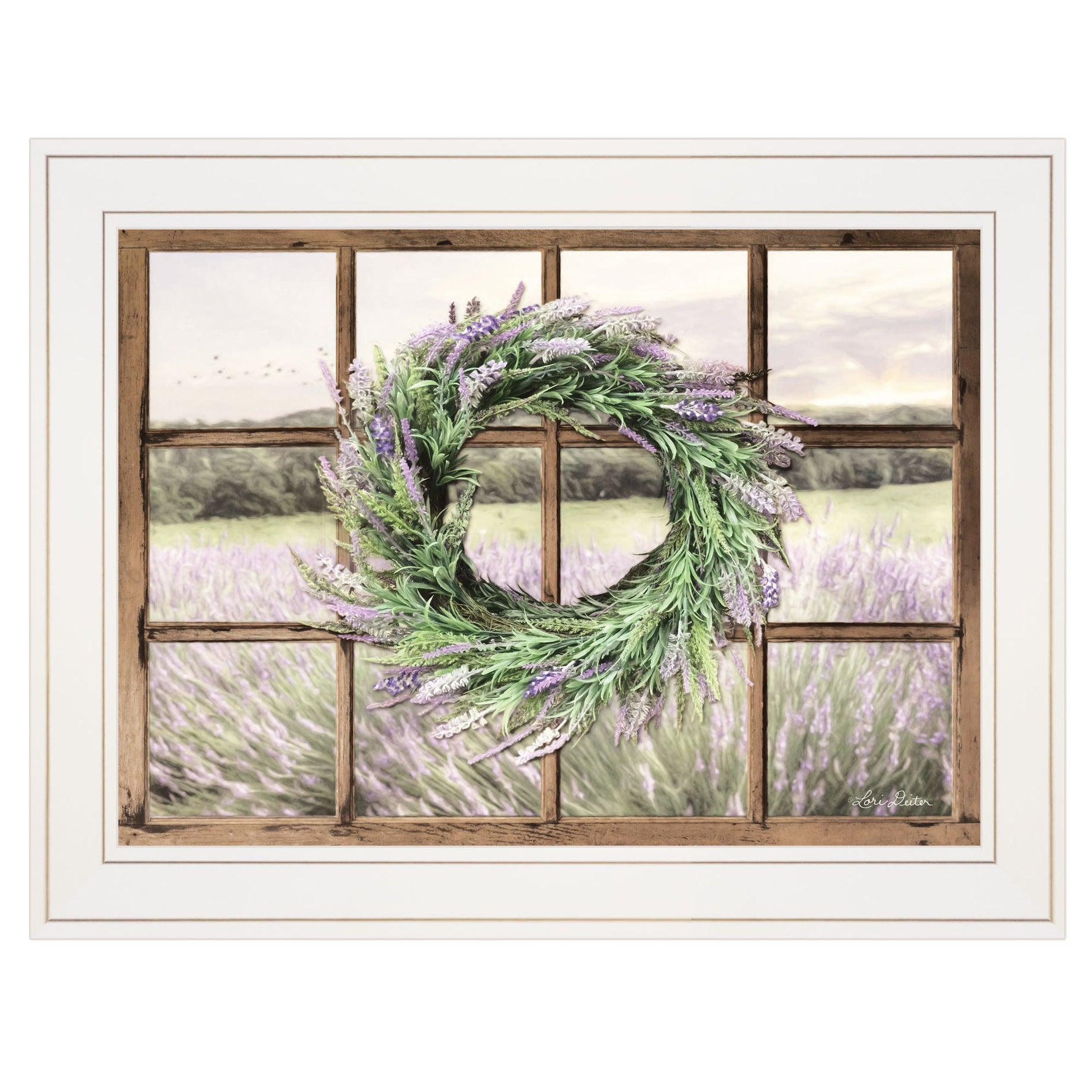 "Country Gazing" by Lori Deiter, Ready to Hang Framed Print, White Window-Style Frame--1