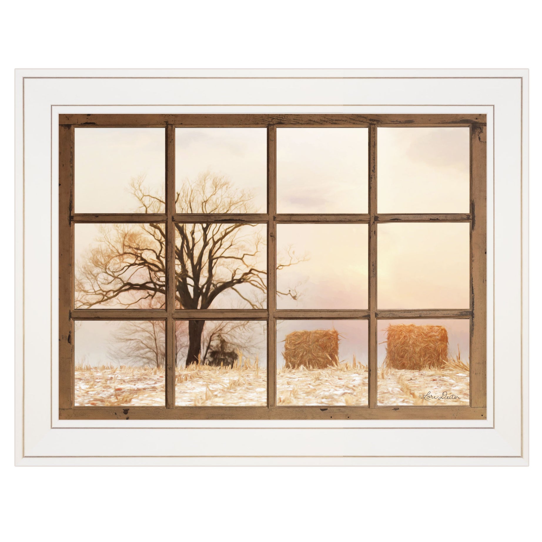 "View of Fields" by Lori Deiter, Ready to Hang Framed Print, White Window-Style Frame--1