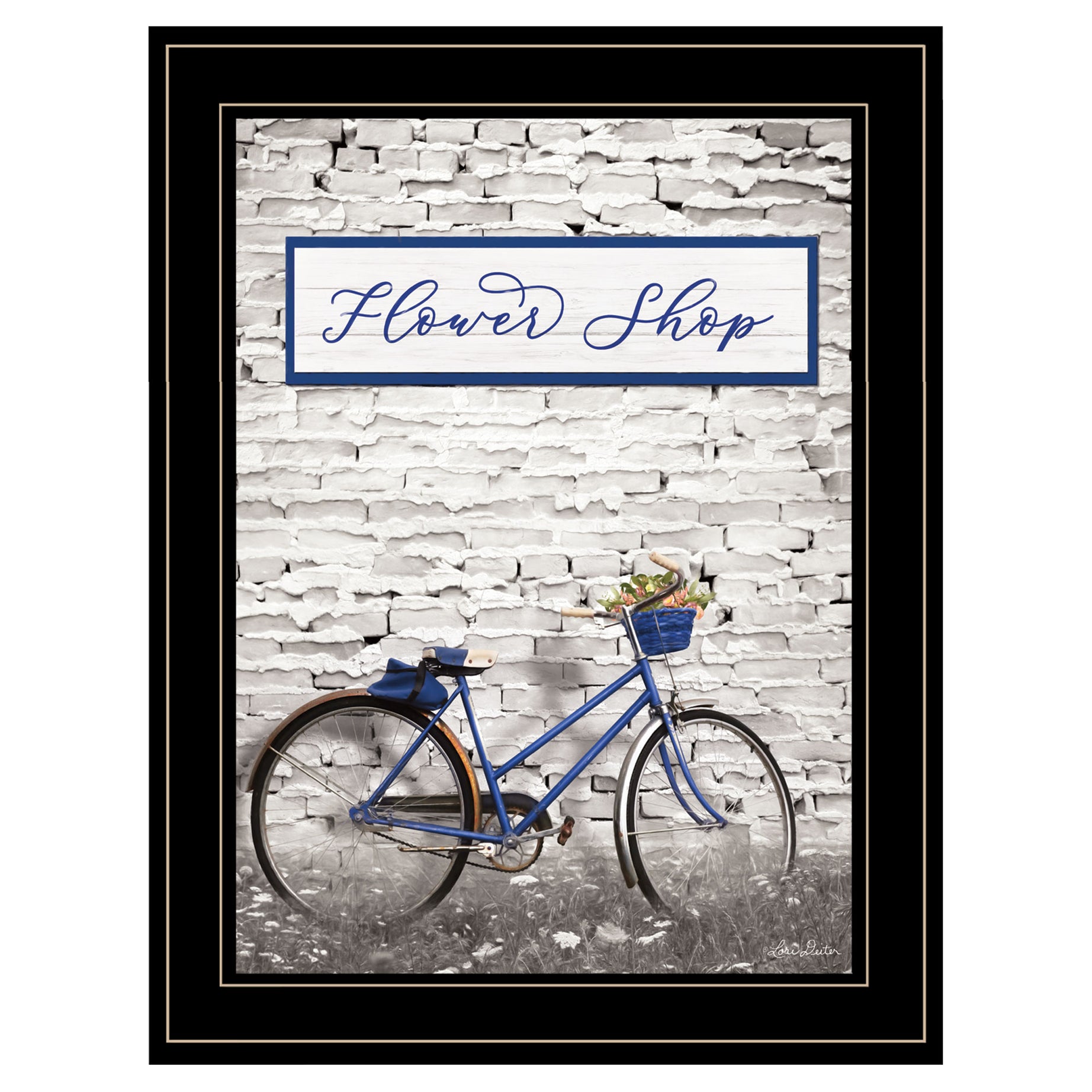 "Flower Shop Bicycle" by Lori Deiter, Ready to Hang Framed Print, Black Frame--1