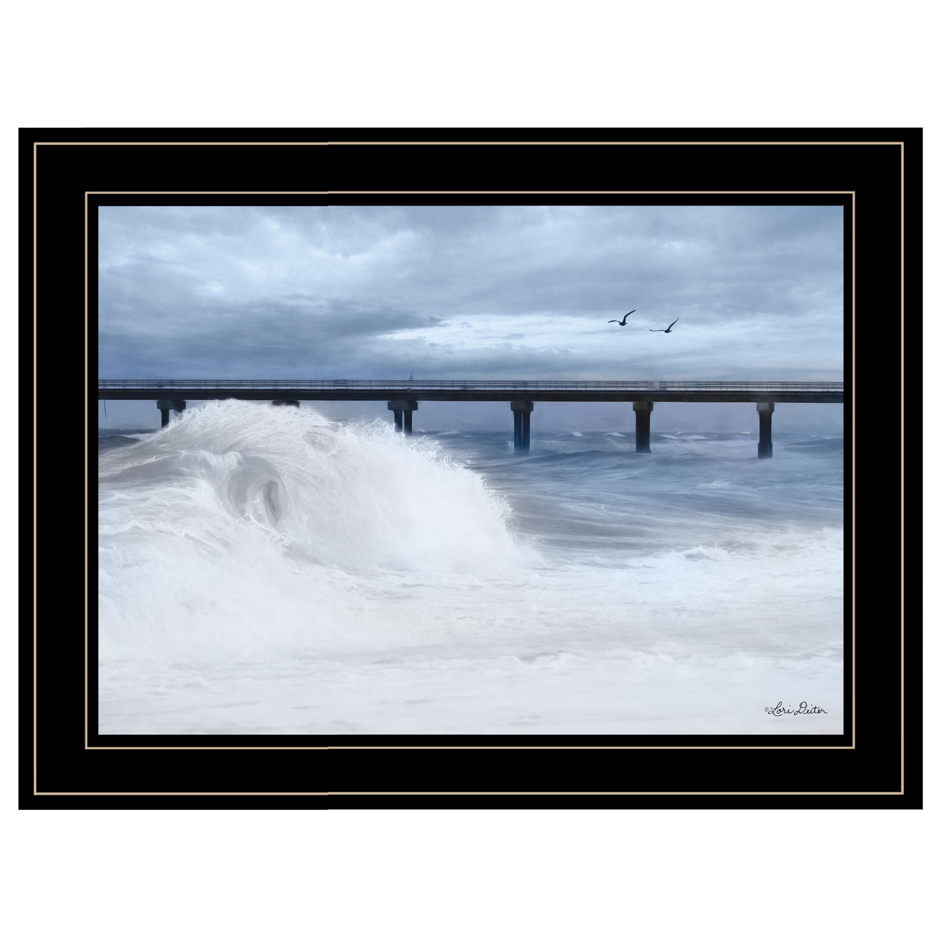 "Blue Waves" by Lori Deiter, Ready to Hang Framed Print, Black Frame--1