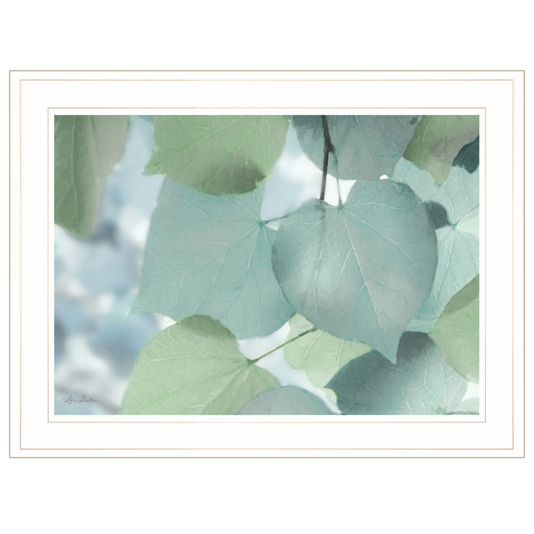 "Aqua Leaves" by Lori Deiter, Ready to Hang Framed Print, White Frame--1