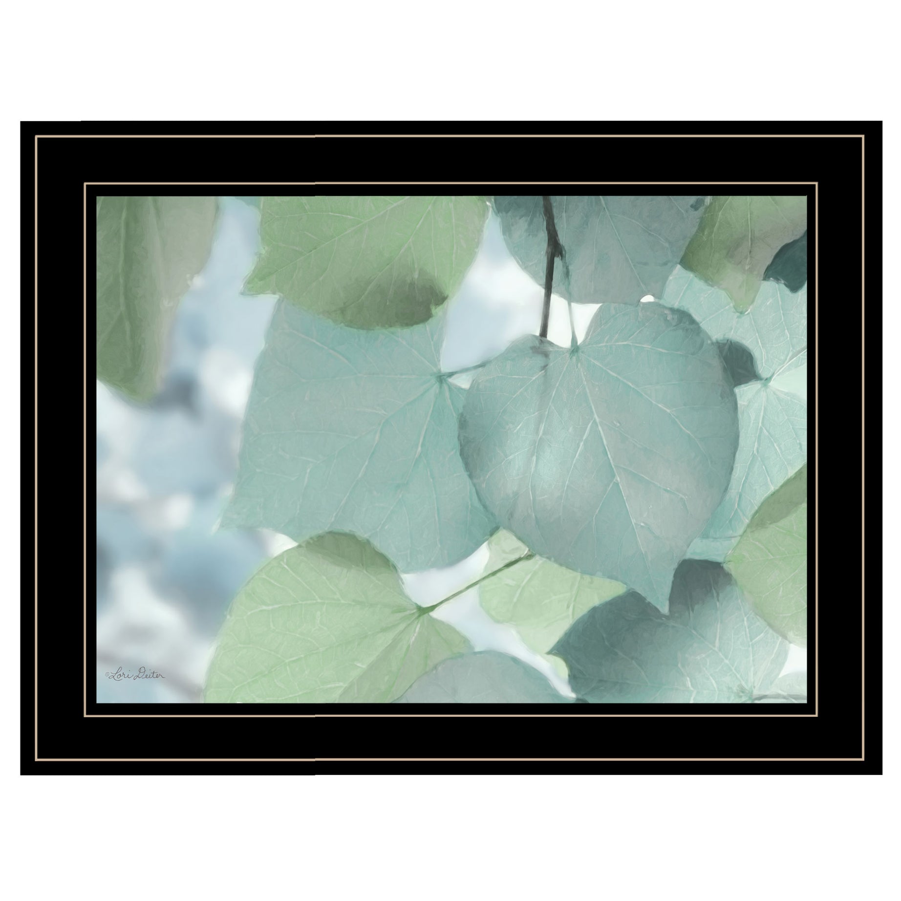 "Aqua Leaves" by Lori Deiter, Ready to Hang Framed Print, Black Frame--1