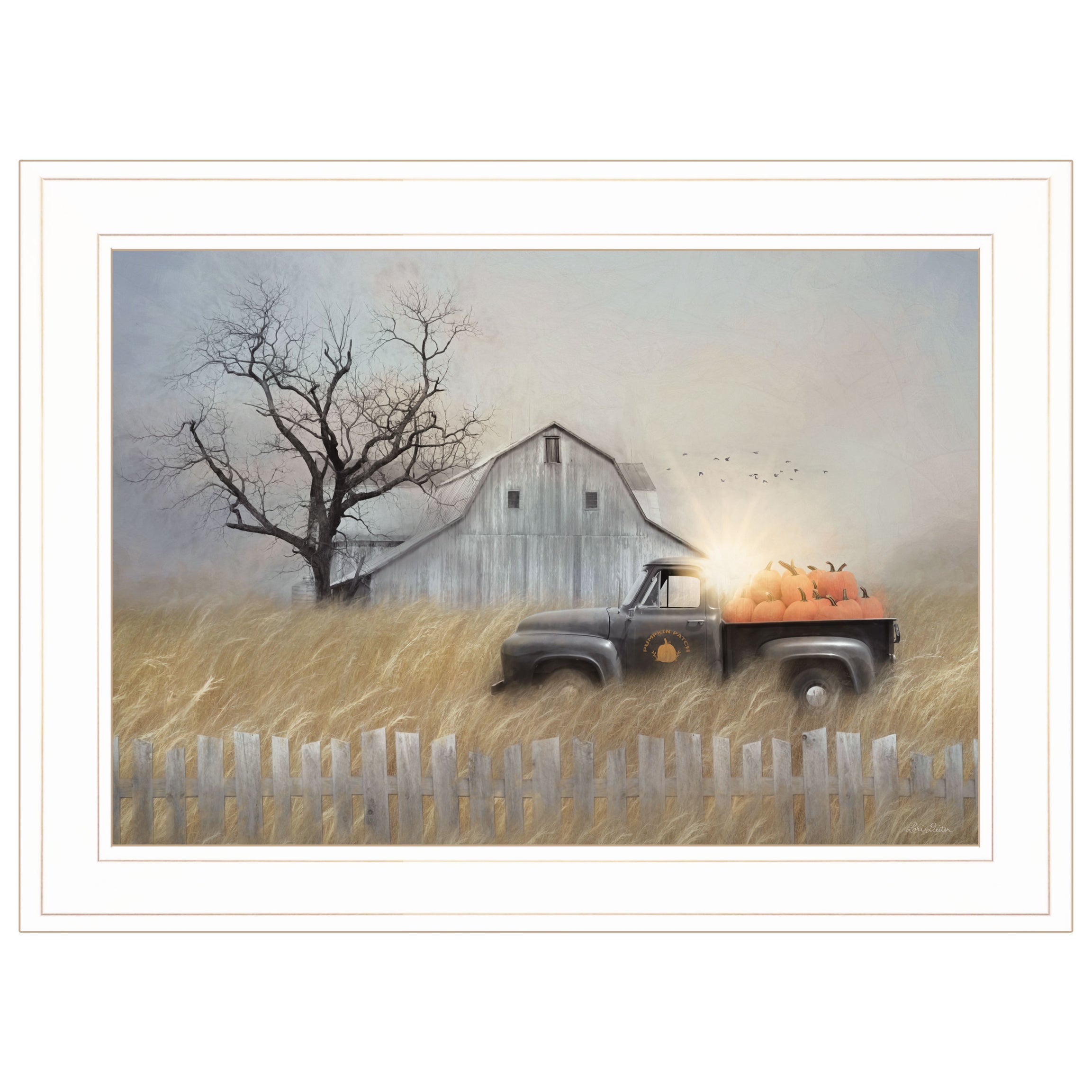 "Fall Pumpkin Harvest" By Lori Deiter, Ready to Hang Framed Print, White Frame--1