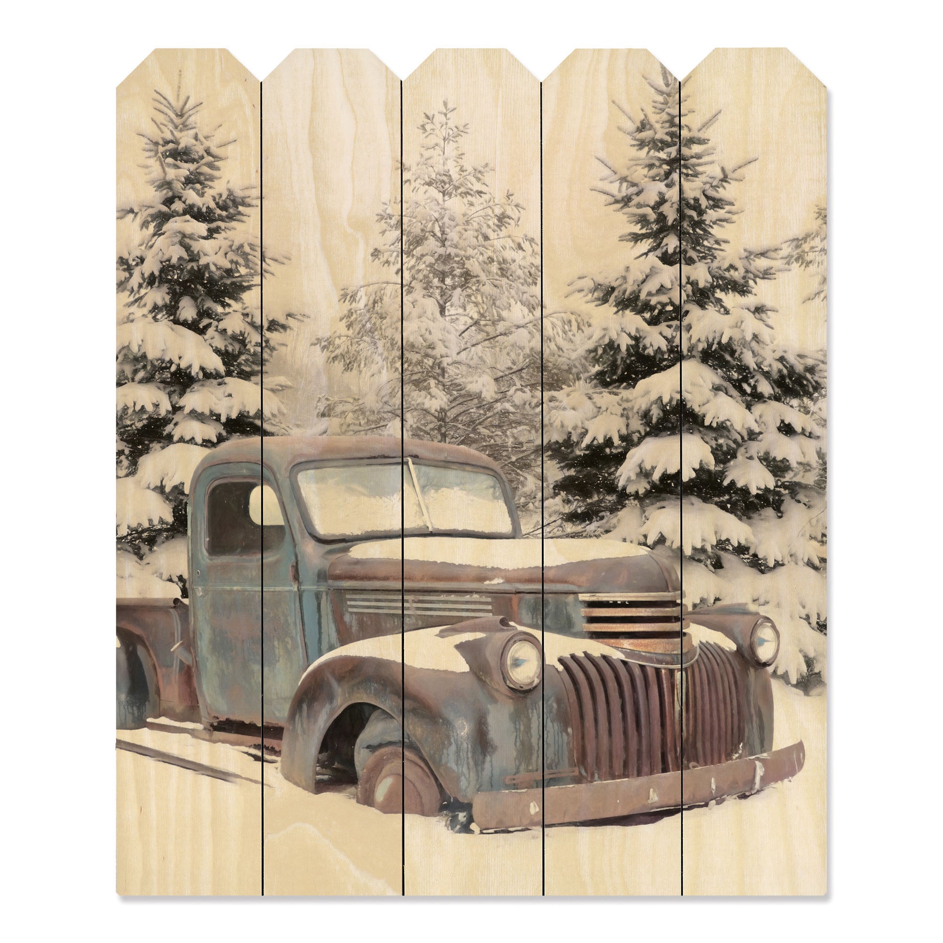 "Chevy at the Farm" By Artisan Lori Deiter, Printed on Wooden Picket Fence Wall Art--1