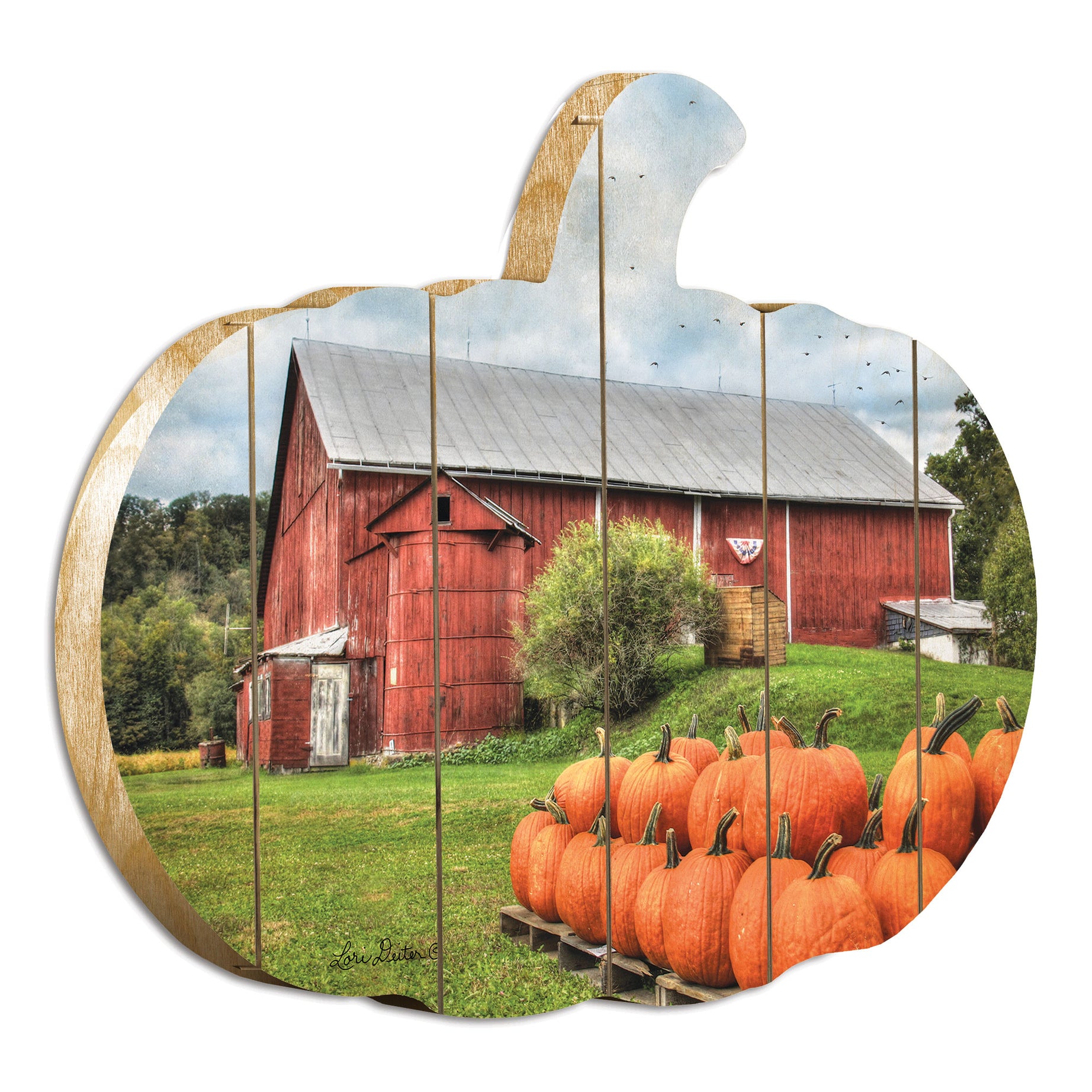 "Pumpkins for Sale" By Artisan Lori Deiter Printed on Wooden Pumpkin Wall Art--1