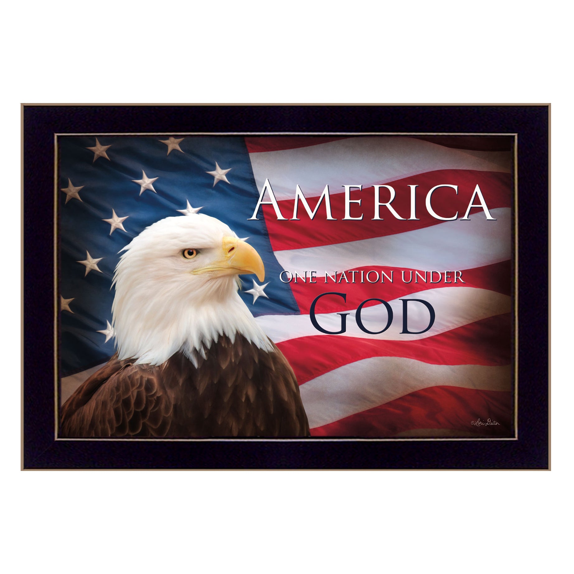 "One Nation Under God - Flag" By Lori Deiter, Printed Wall Art, Ready To Hang Framed Poster, Black Frame--1