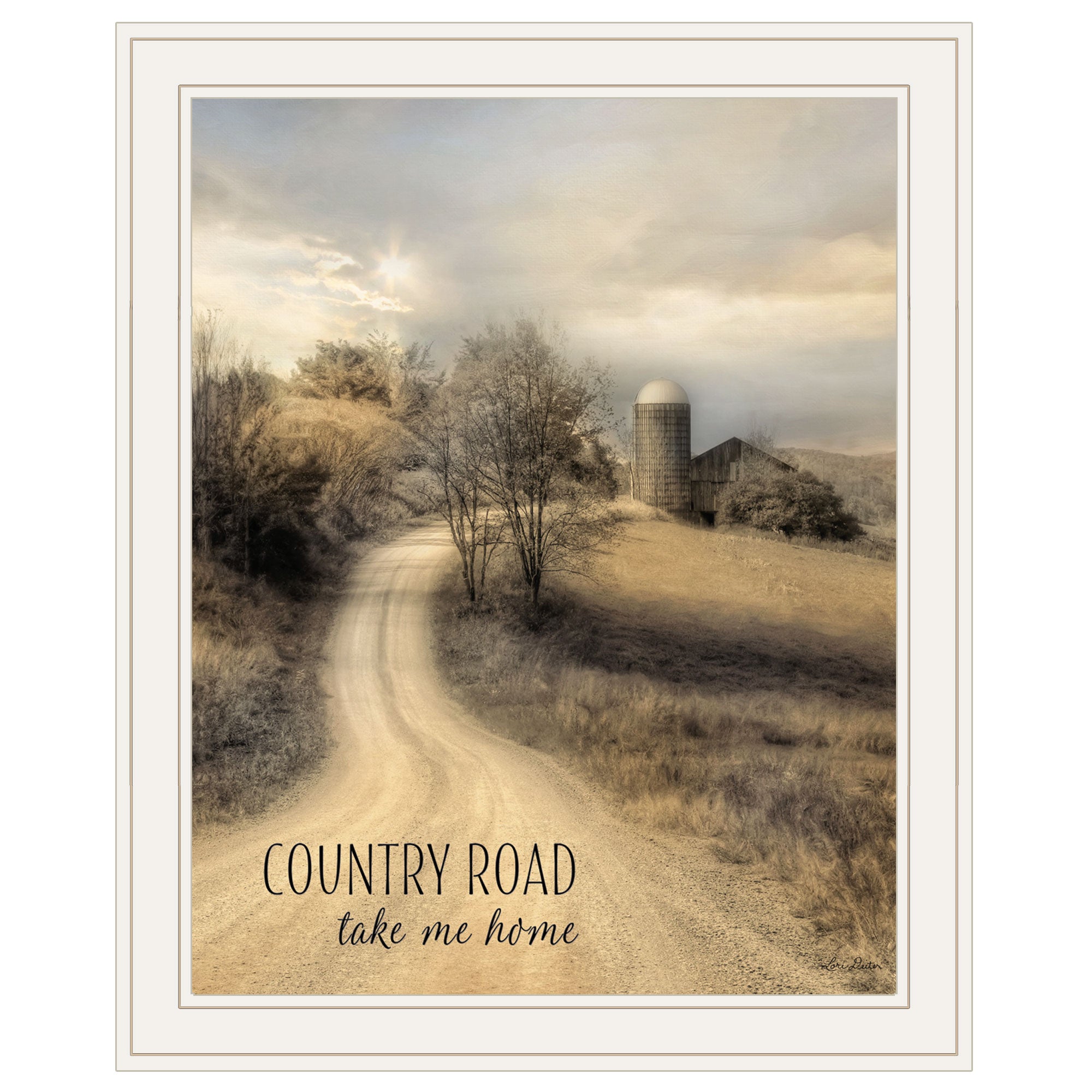 "Country Road Take Me" by Lori Deiter, Ready to Hang Framed Print, White Frame--1