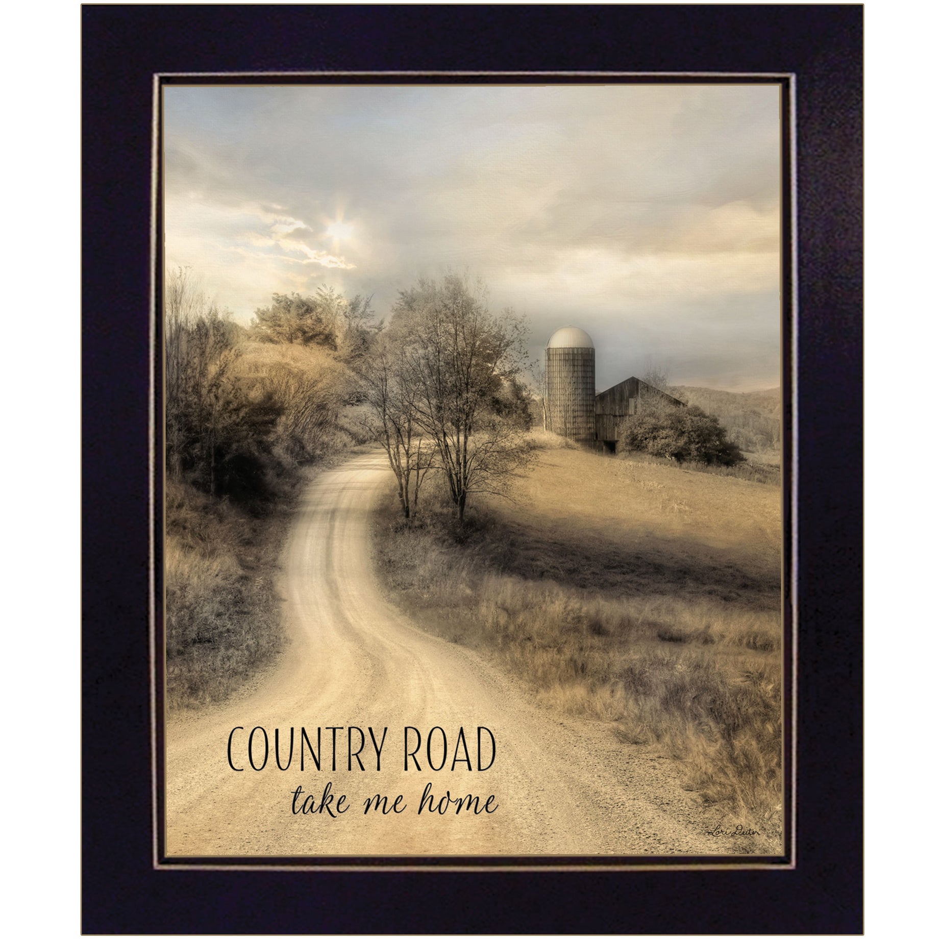 "Country Road Take Me" by Lori Deiter, Ready to Hang Framed Print, Black Frame--1