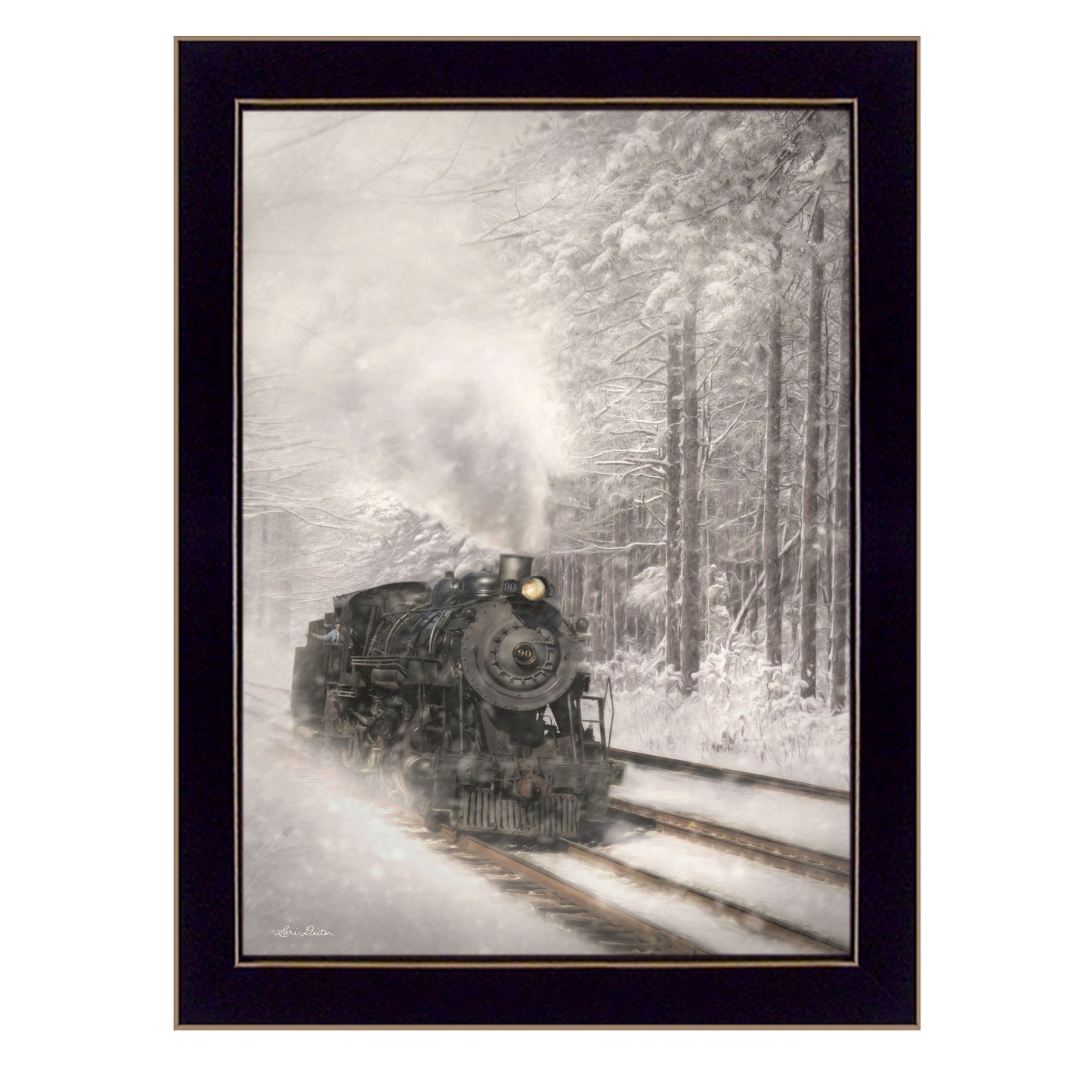 "Snowy Locomotive" by Lori Deiter, Ready to Hang Framed Print, Black Frame--1