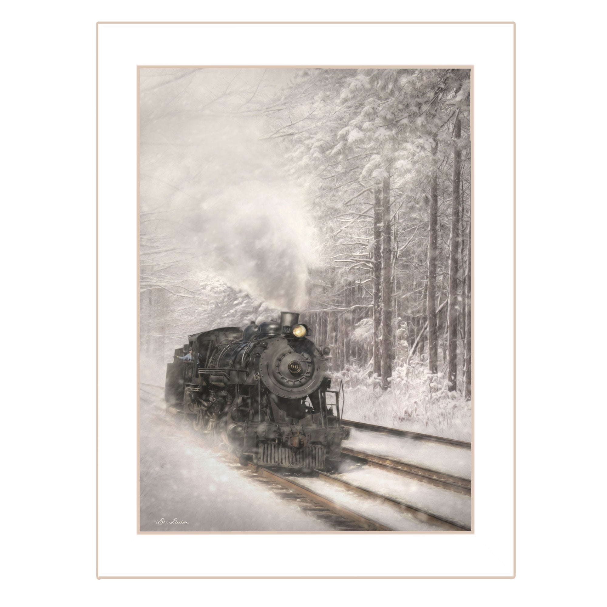 "Snowy Locomotive" by Lori Deiter, Ready to Hang Framed Print, White Frame--1