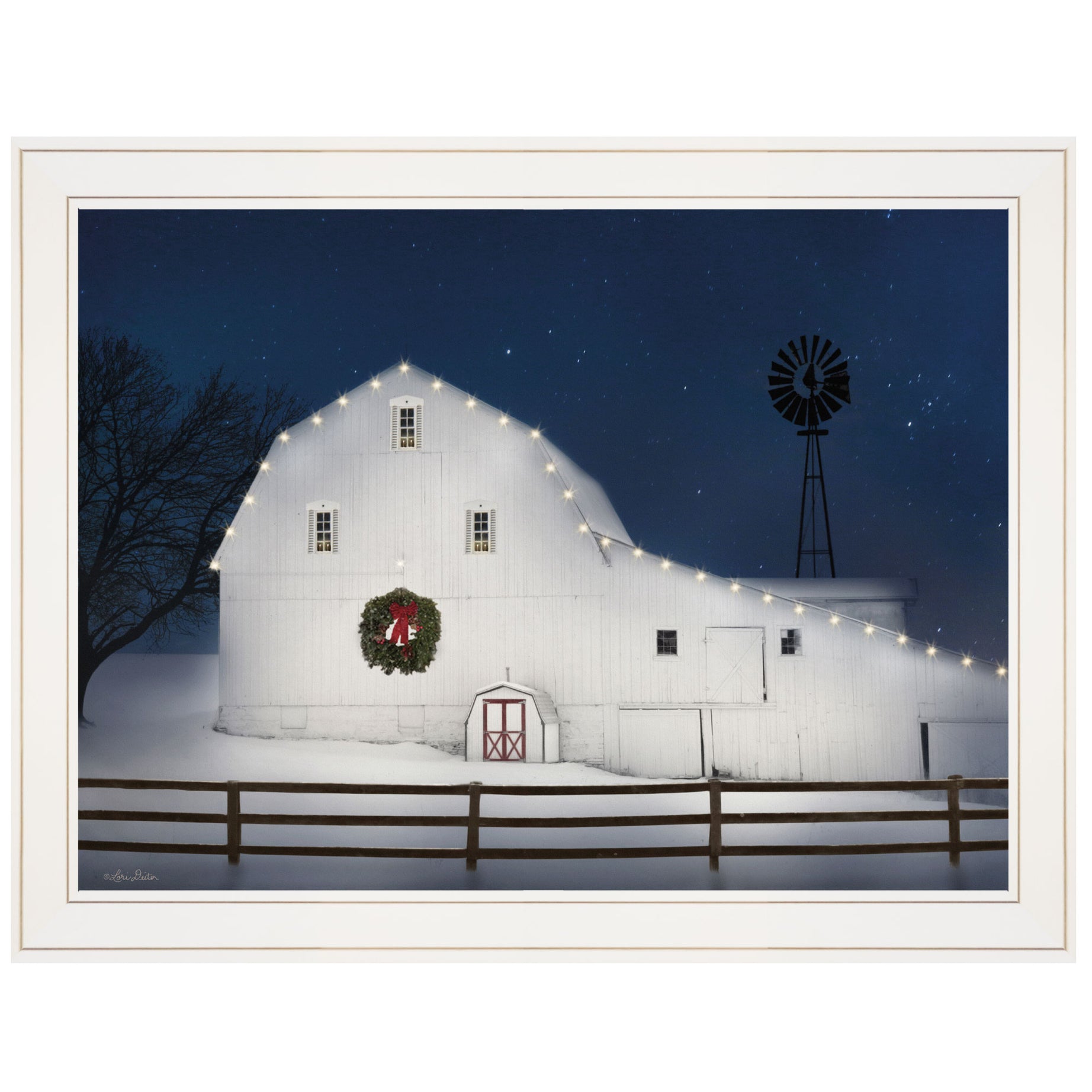 "Christmas Starry Night" by Lori Deiter Ready to Hang Holiday Framed Print, White Frame--1