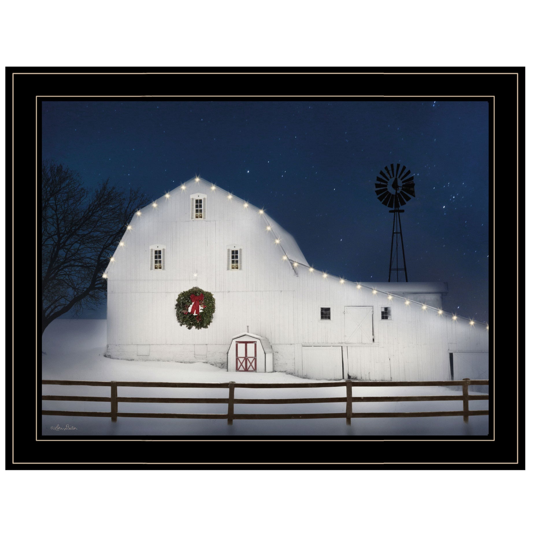 "Christmas Starry Night" by Lori Deiter Ready to Hang Framed Print, Black Frame--1