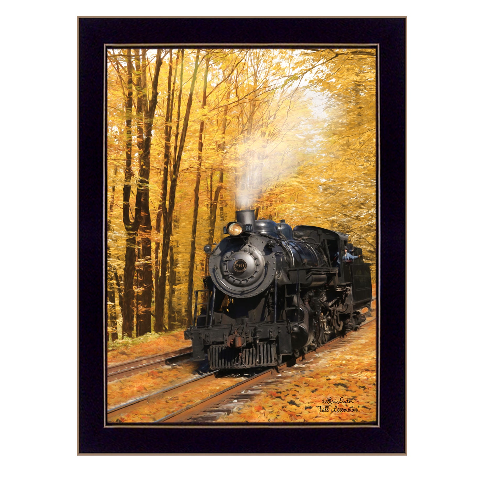 "Fall Locomotive" By Lori Deiter, Printed Wall Art, Ready To Hang Framed Poster, Black Frame--1