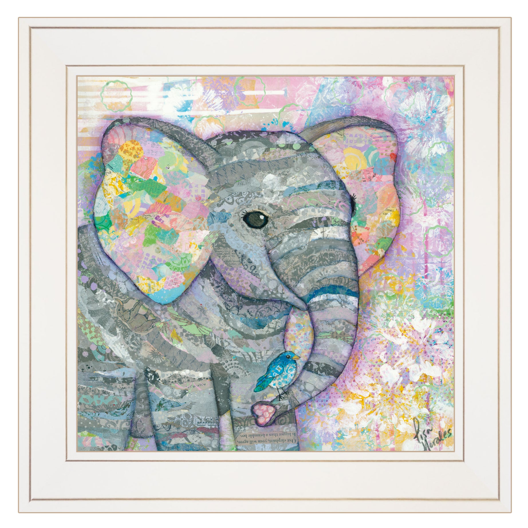 "Elephant I" By Lisa Morales, Ready to Hang Framed Print, White Frame--1