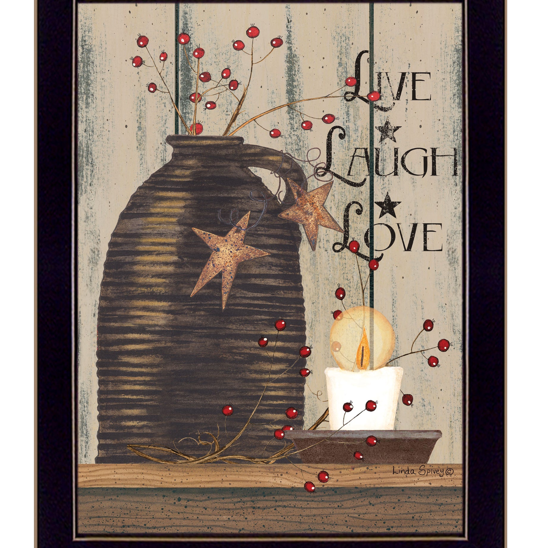 "Live, Laugh, and Love" by Artisan Linda Spivery, Ready to Hang Framed Print, Black Frame--1