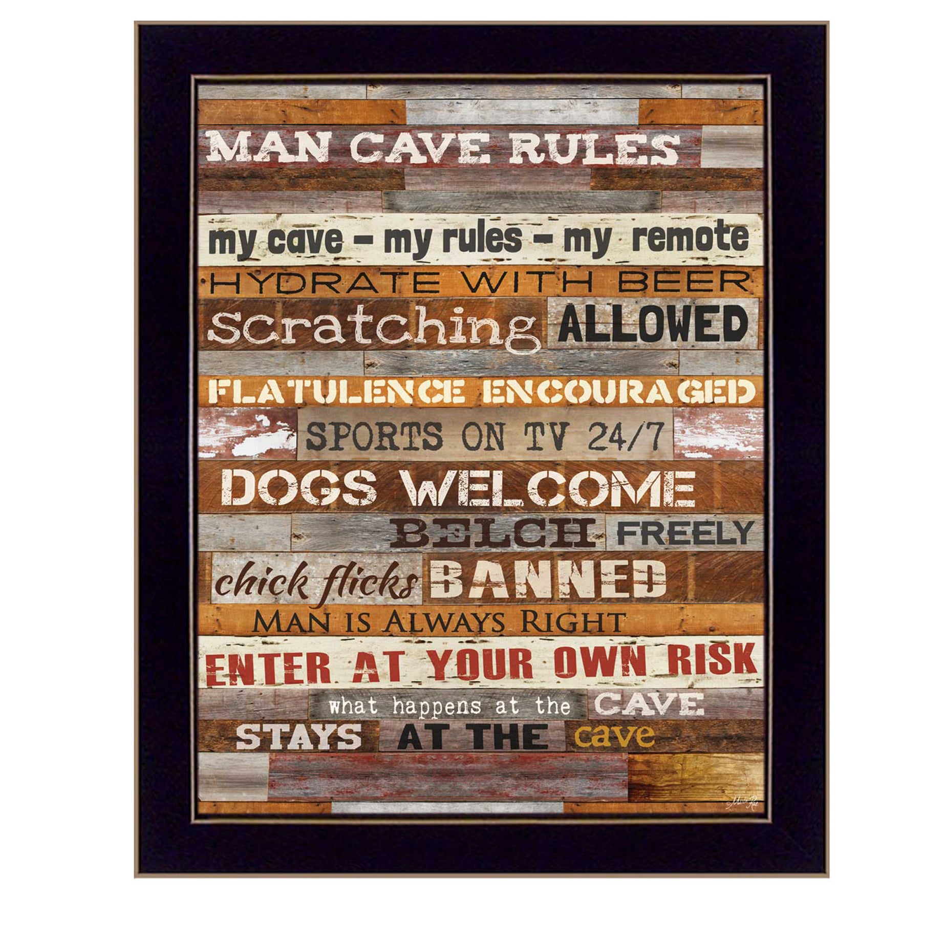 "Man Cave Rules" By Marla Rae, Printed Wall Art, Ready To Hang Framed Poster, Black Frame--1