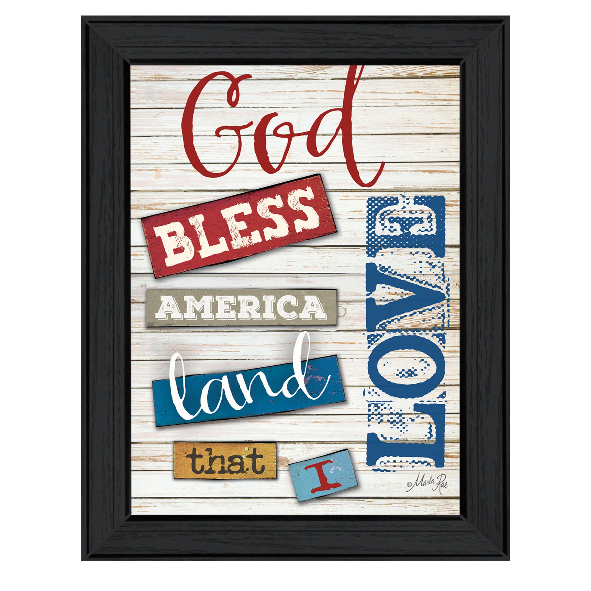 "God Bless America" By Marla Rae, Printed Wall Art, Ready To Hang Framed Poster, Black Frame--1