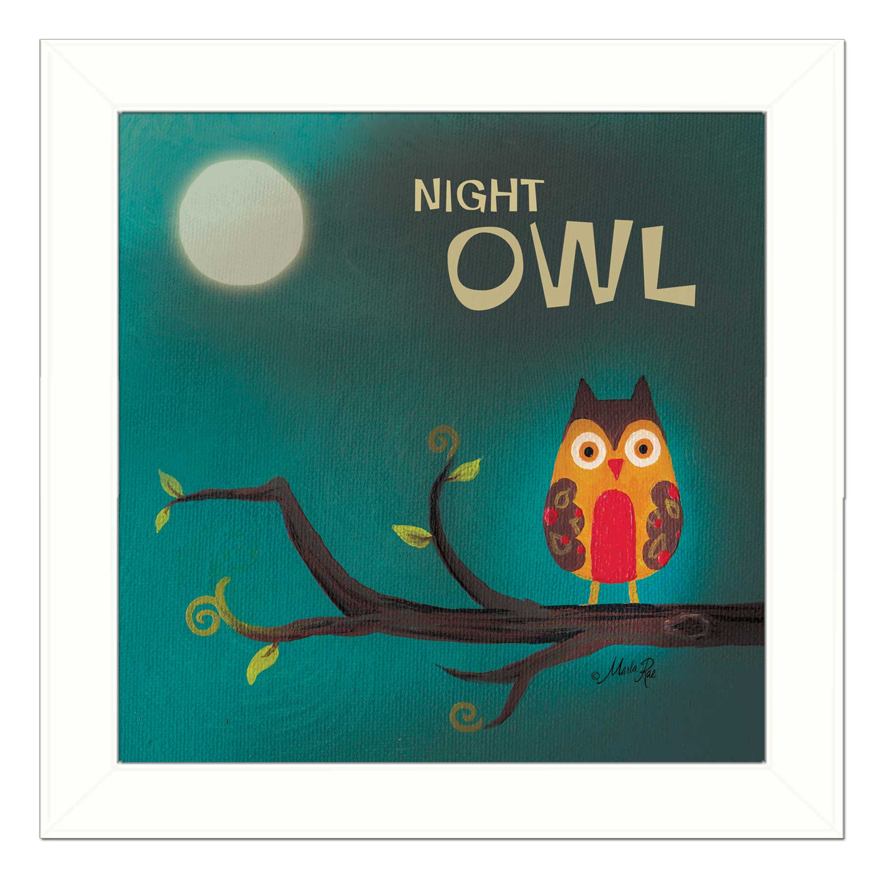 "Night Owl" By Marla Rae, Printed Wall Art, Ready To Hang Framed Poster, White Frame--1