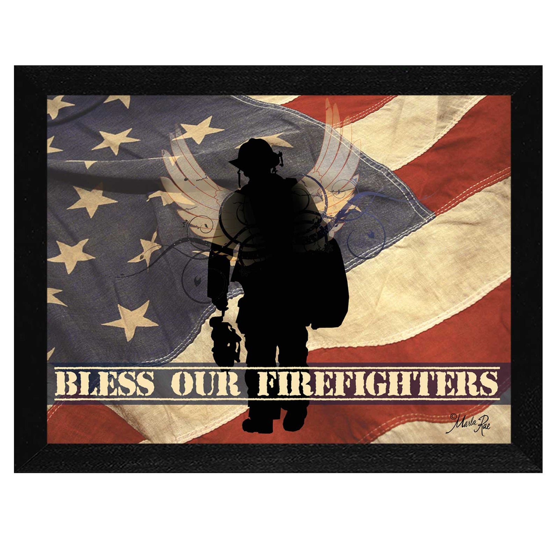 "Bless our Firefighters" By Marla Rae, Printed Wall Art, Ready To Hang Framed Poster, Black Frame--1