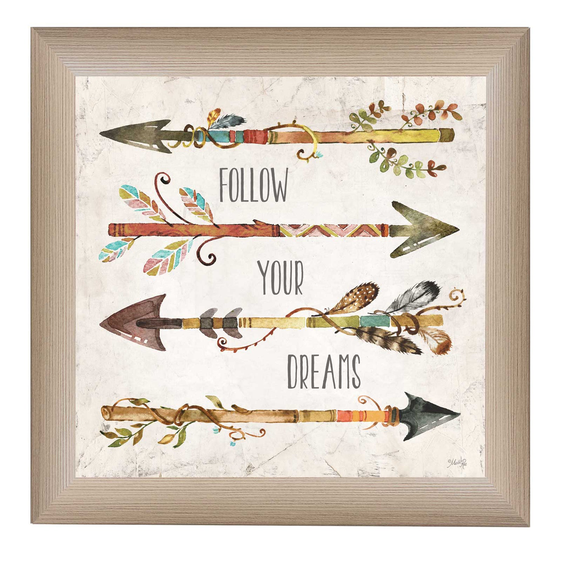 "Follow Your Dreams" By Marla Rae, Printed Wall Art, Ready To Hang Framed Poster, Beige Frame--1