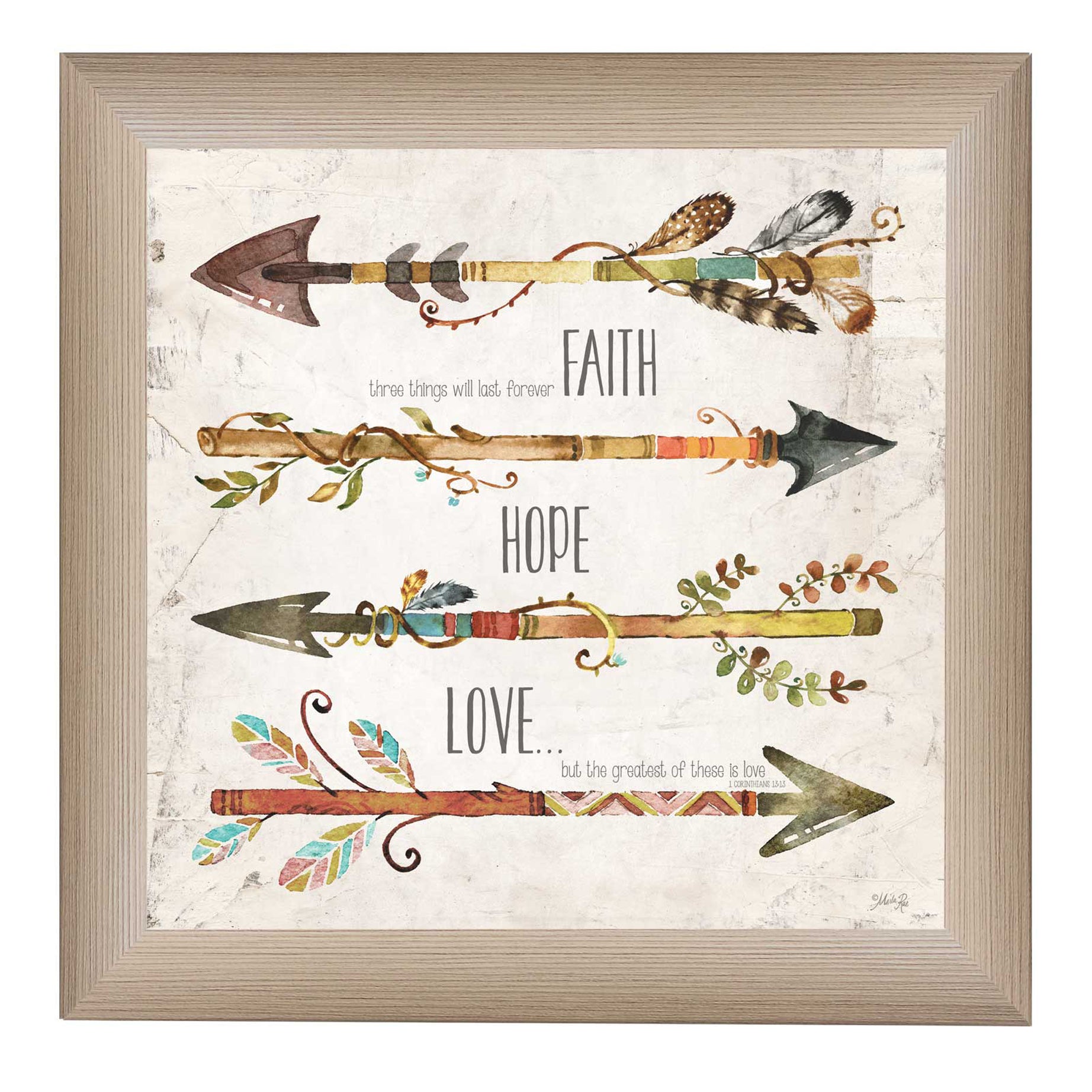 "Faith, Hope, Love" By Marla Rae, Printed Wall Art, Ready To Hang Framed Poster, Beige Frame--1