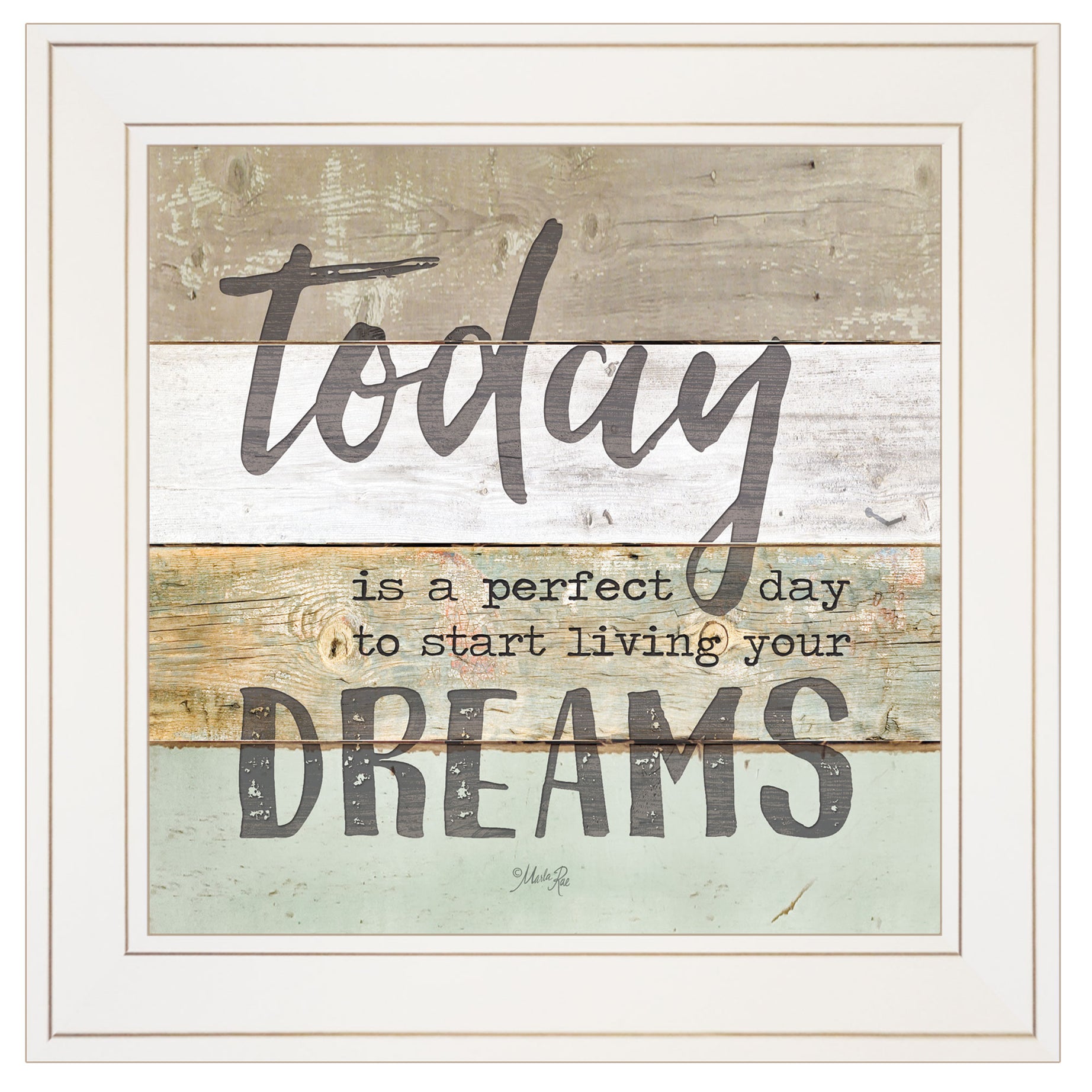 "Live Your Dreams Today" by Marla Rae, Ready to Hang Framed print, White Frame--1