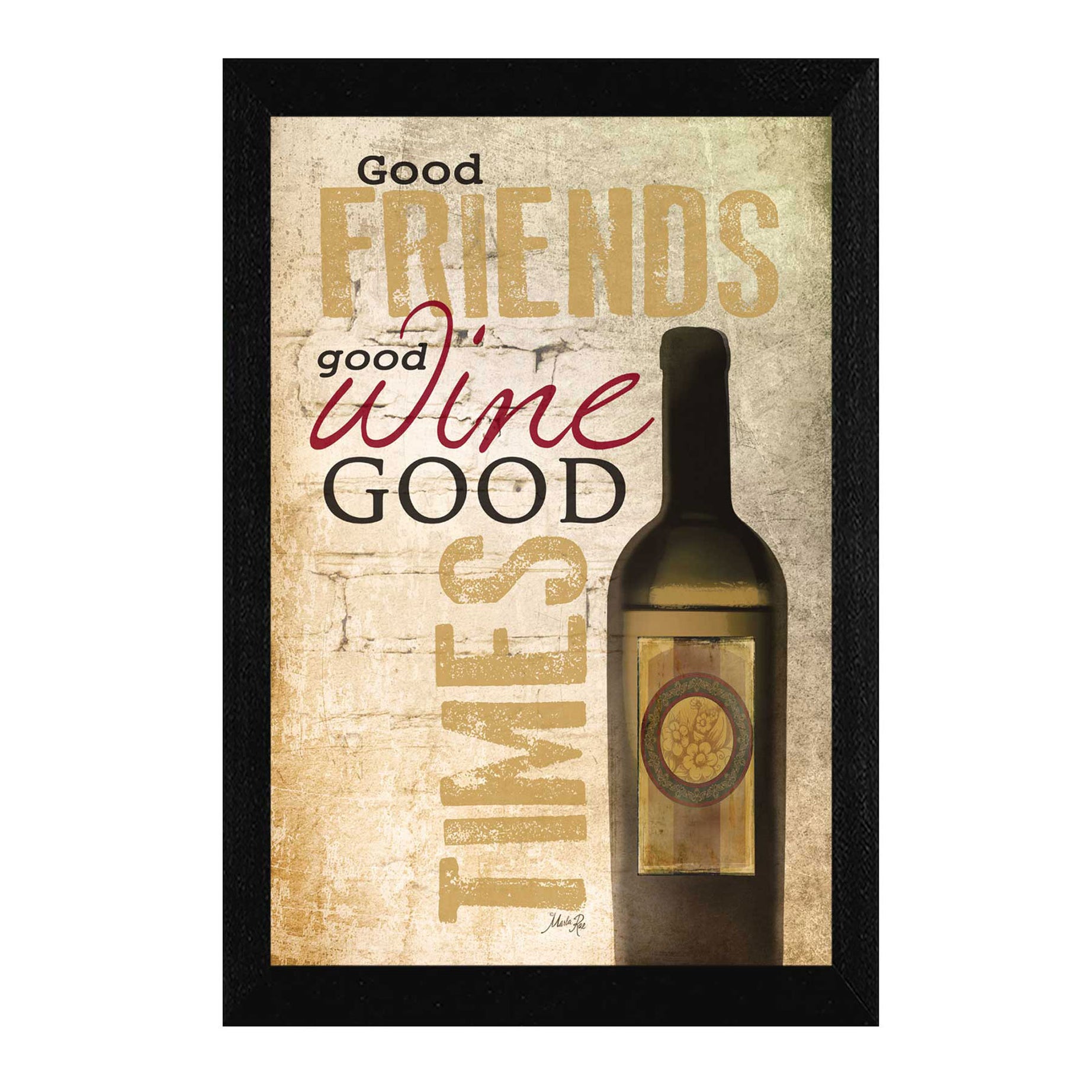 "Good Wine" By Marla Rae, Printed Wall Art, Ready To Hang Framed Poster, Black Frame--1