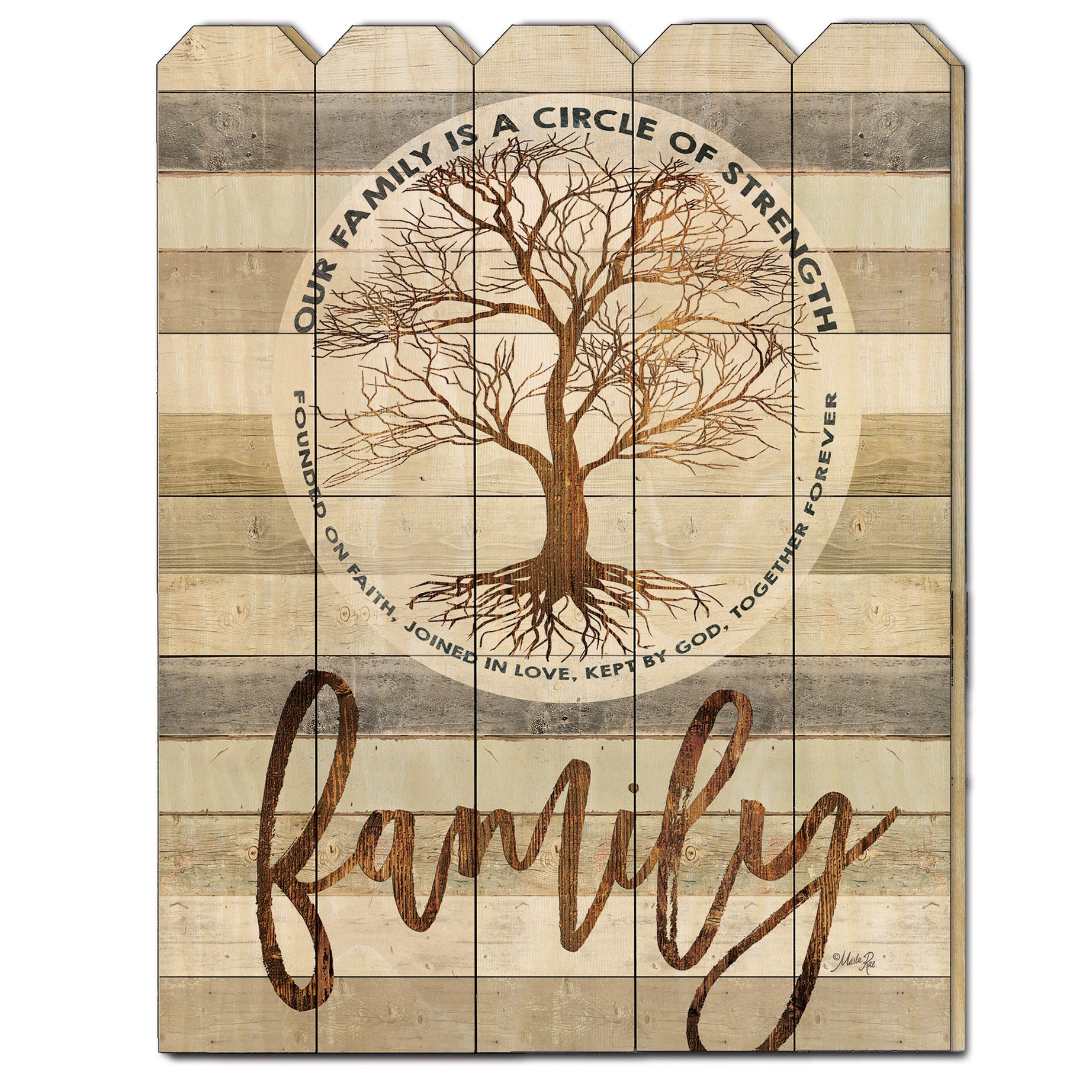 "Circle of Strength" by Marla Rae, Printed Wall Art on a Wood Picket Fence--1