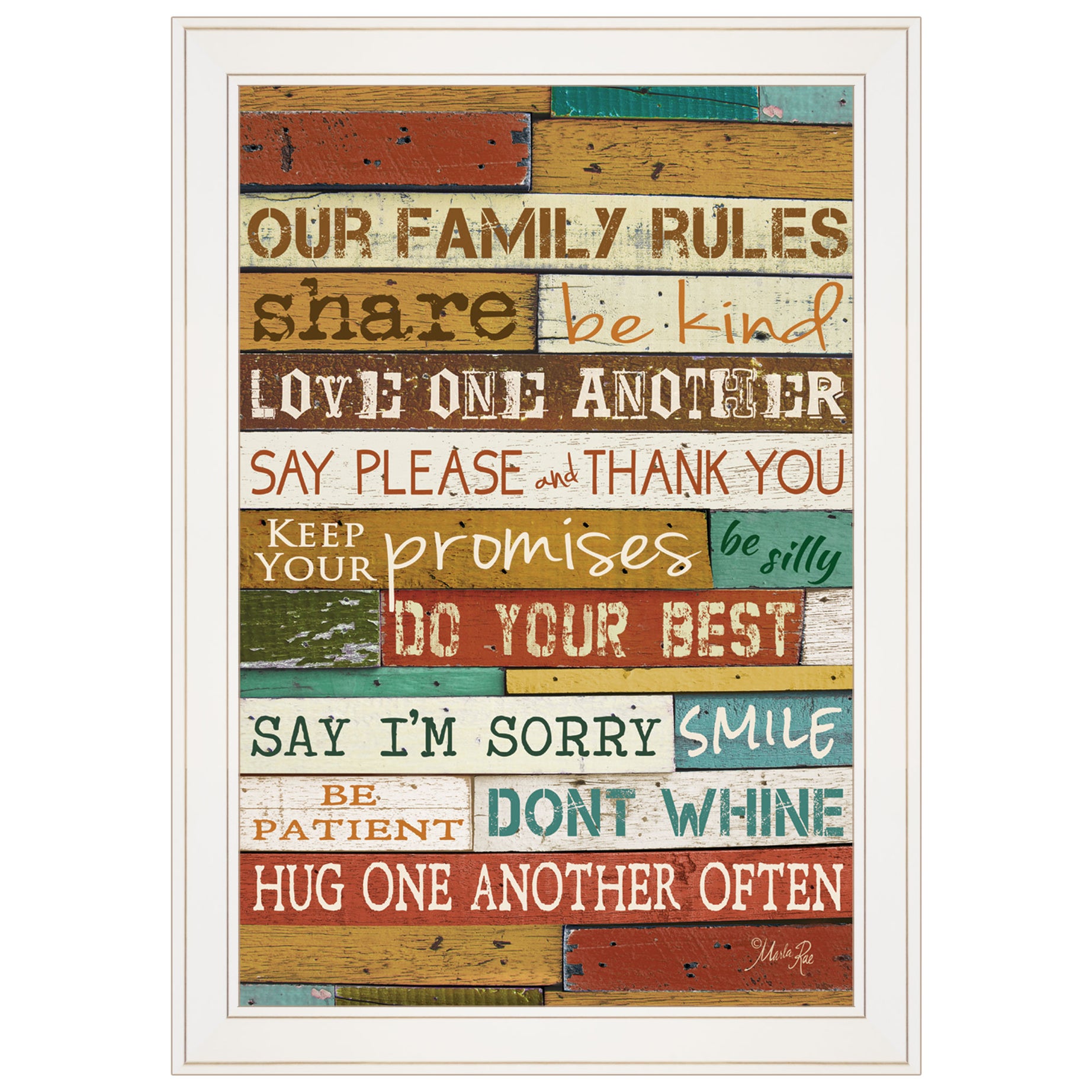 "Our Family Rules" by Marla Rae, Ready to Hang Framed print, White Frame--1