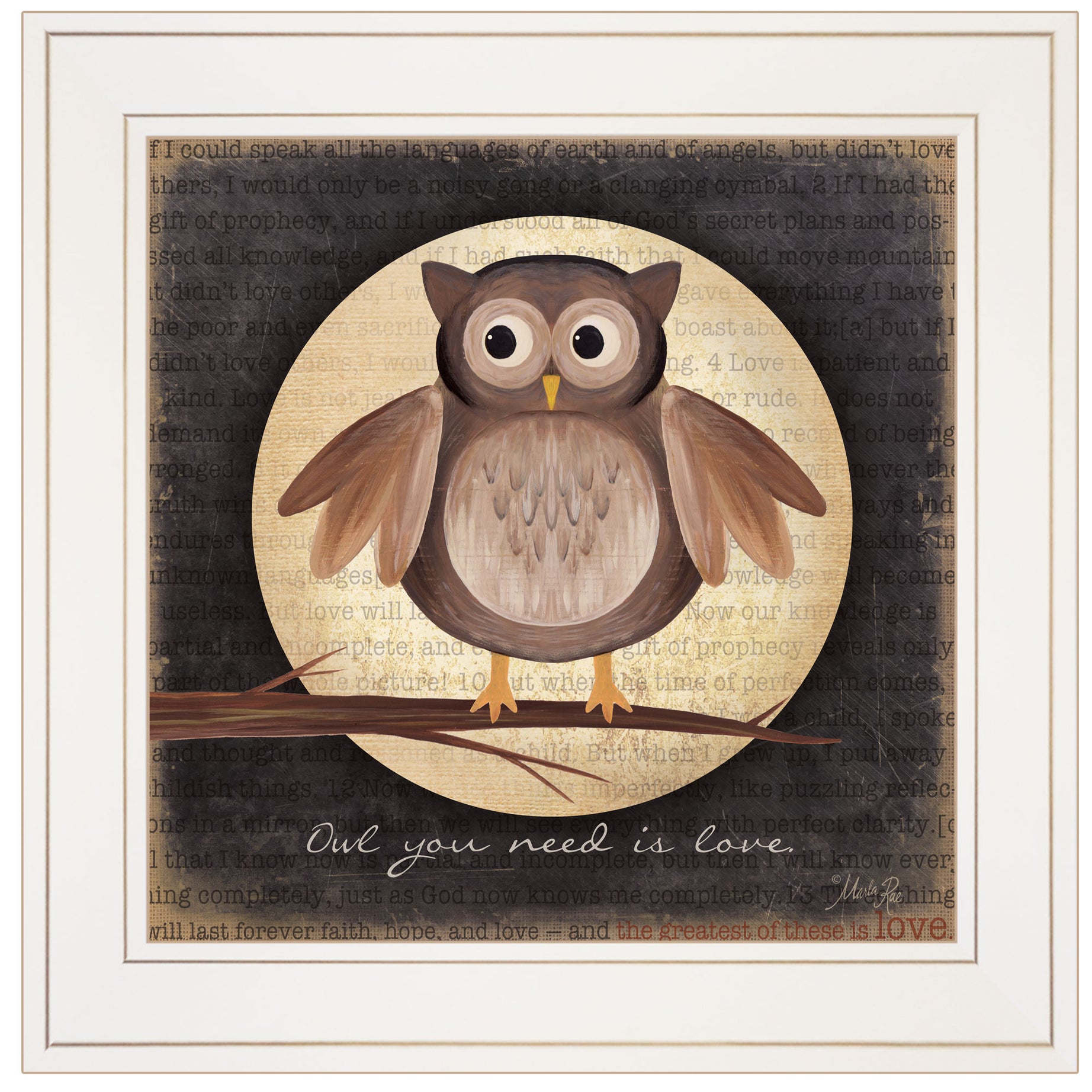 "Owl You Need is Love" by Marla Rae, Ready to Hang Framed Print, White Frame--1