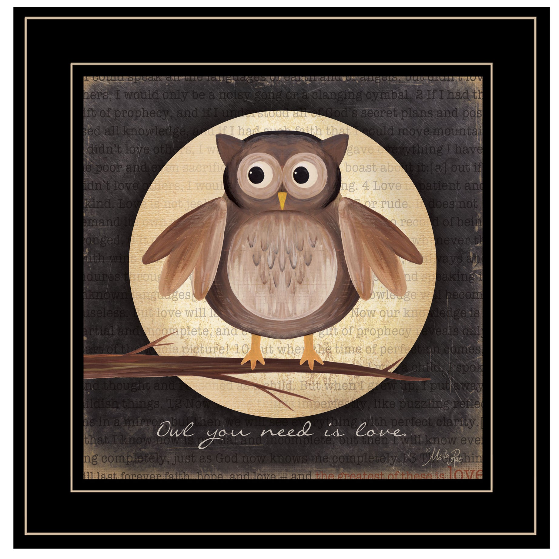 "Owl You Need is Love" by Marla Rae, Ready to Hang Framed Print, Black Frame--1